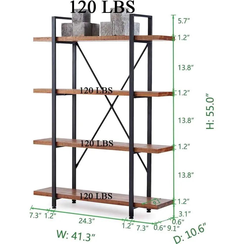Four Tier Natural Wood Bookshelf Rustic Industrial from PriceLows™