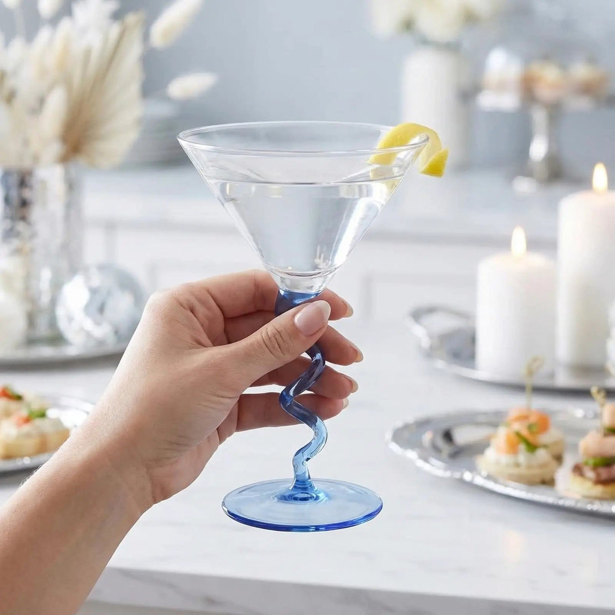 Spiral Stem Martini Glasses, 9.2oz 7.05" Blue | 9.2 oz | Set of 2 | Glass