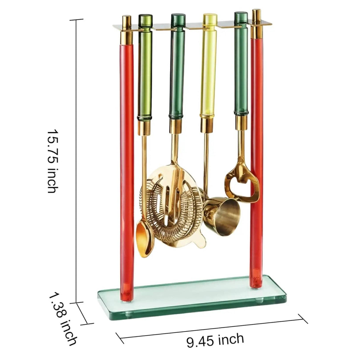 5-PC Gold Bartender Kit with Stand & Color Handles | Set of 5 | Steel | Bottle Opener