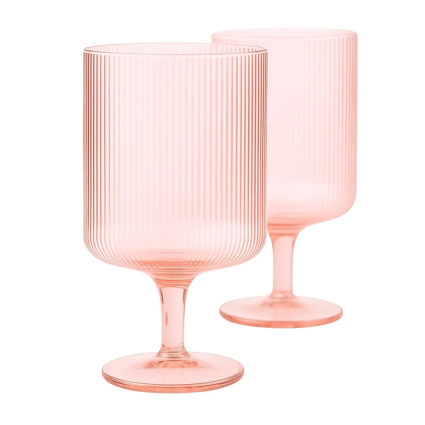 Khen Ripple Textured Blush Pink Stemmed Glass Wine Goblets | Set of 2 from PriceLows™