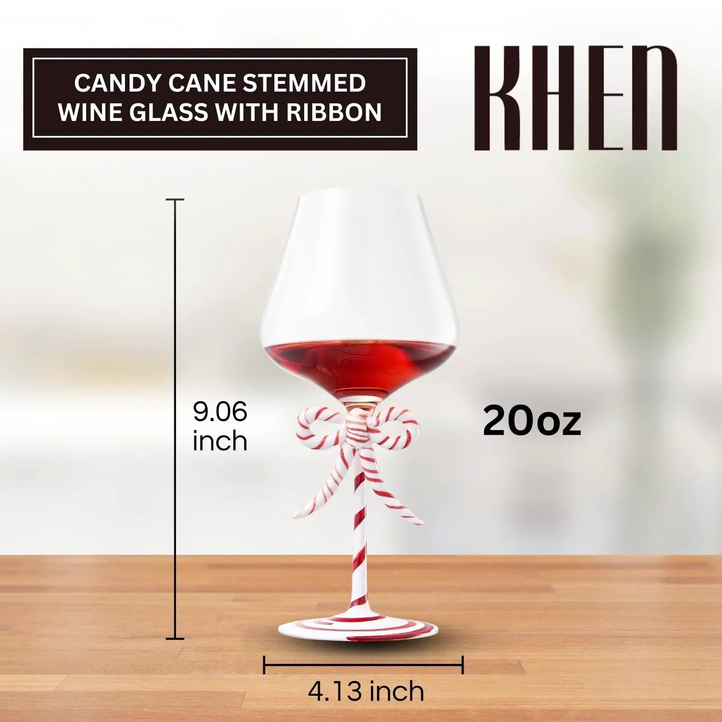 Khen Christmas Candy Cane Bow Wine Glasses - Set of 2 from PriceLows™