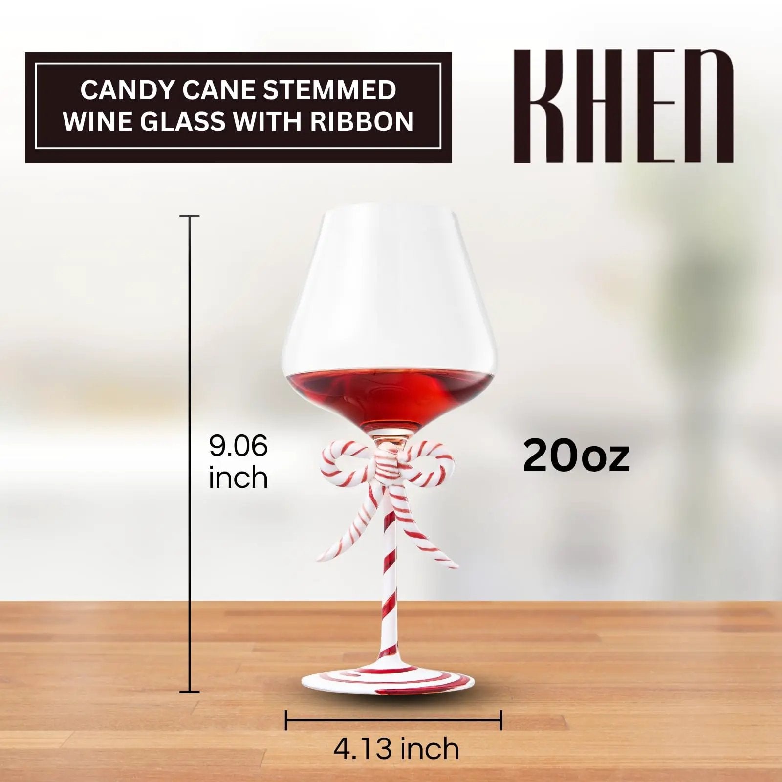 Khen Christmas Candy Cane Bow Wine Glasses - Set of 2 from PriceLows™