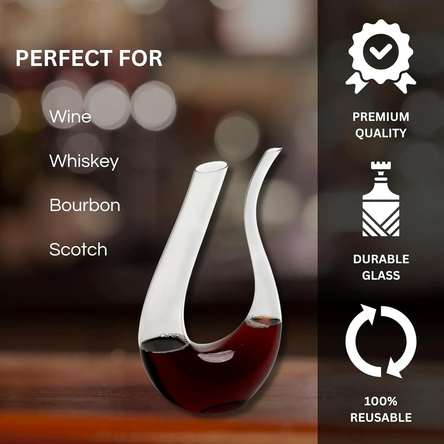 U-Shaped Glass Wine & Aerator- Amadeo Unique Curved Wine Decanters - 25 OZ from PriceLows™