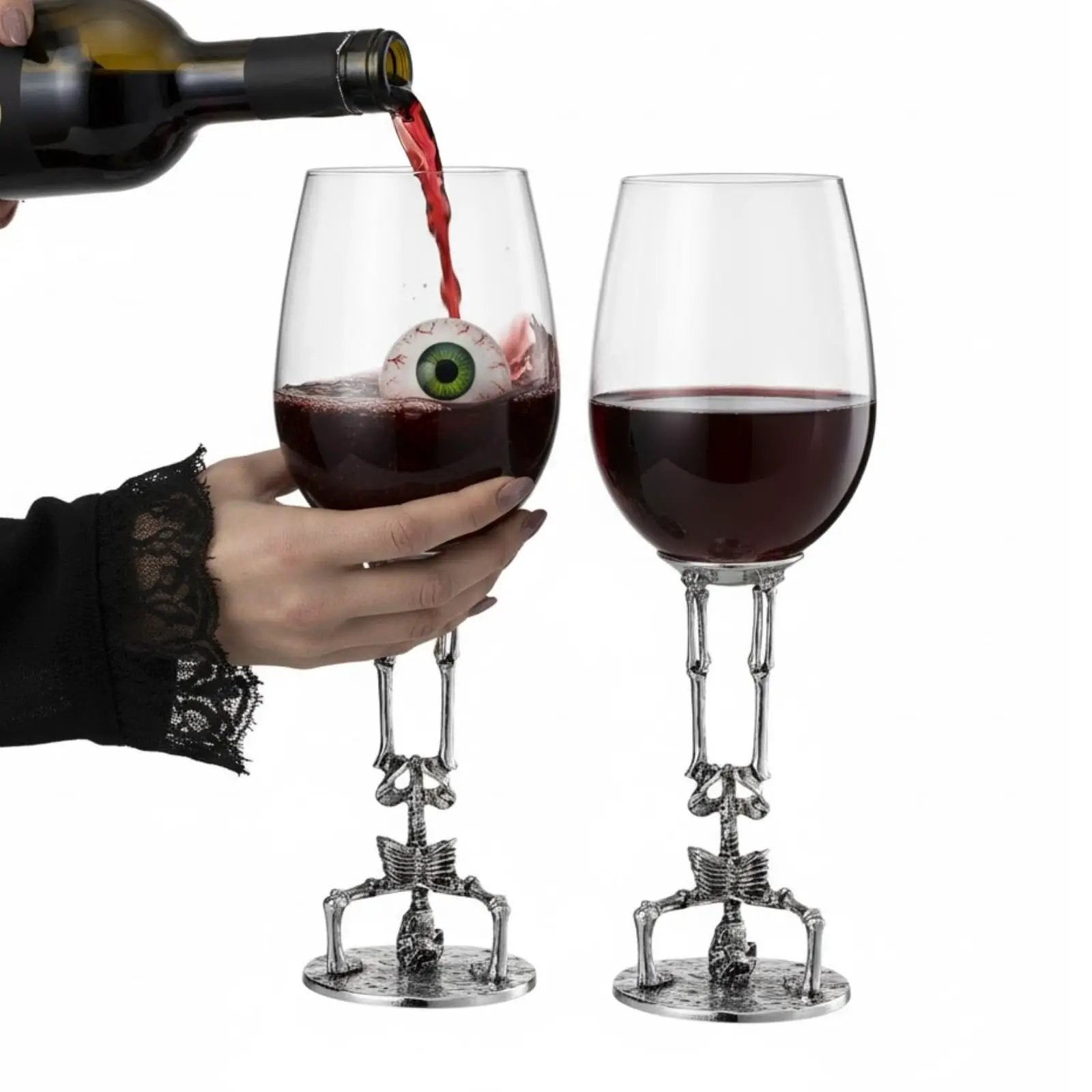 Skeleton Wine Glasses Set of 2 13oz – Gothic Skeletons Stem Goblets for Halloween Party from PriceLows™