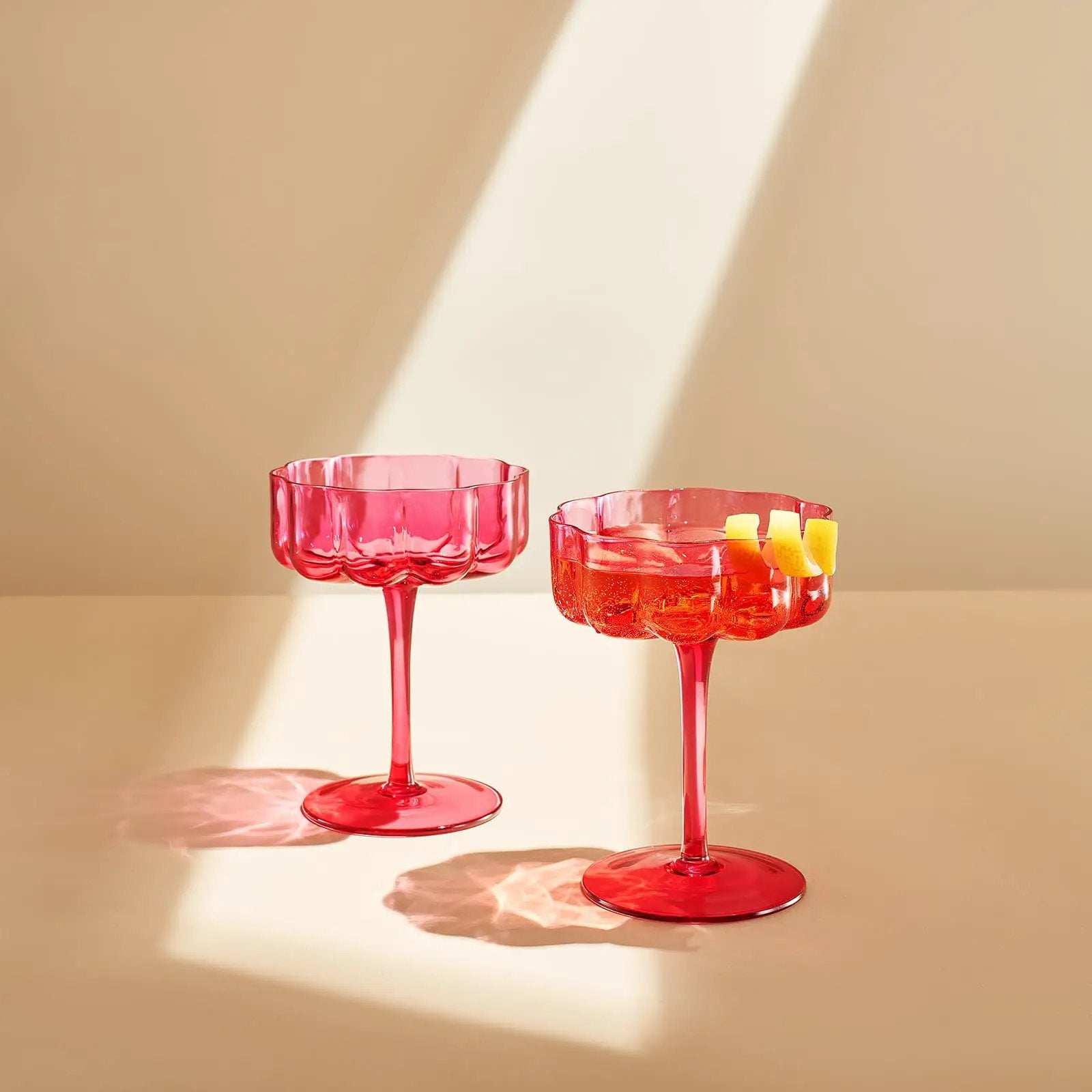 Flower Vintage Wavy Glass Coupes Martini, Champagne & Cocktail Coupes - Set of 2 from PriceLows™