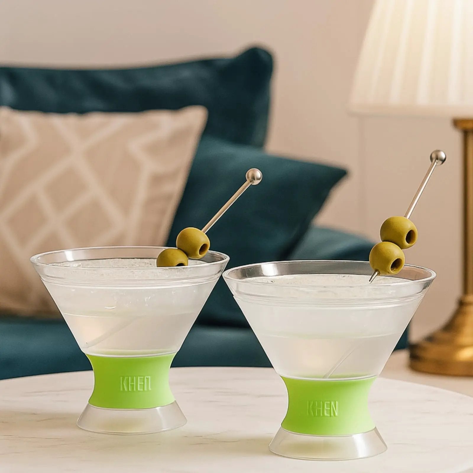 Khen Cooling Martini Glasses – Double-Wall Insulated 10 oz Cocktail Glasses with Frosted Base from PriceLows™