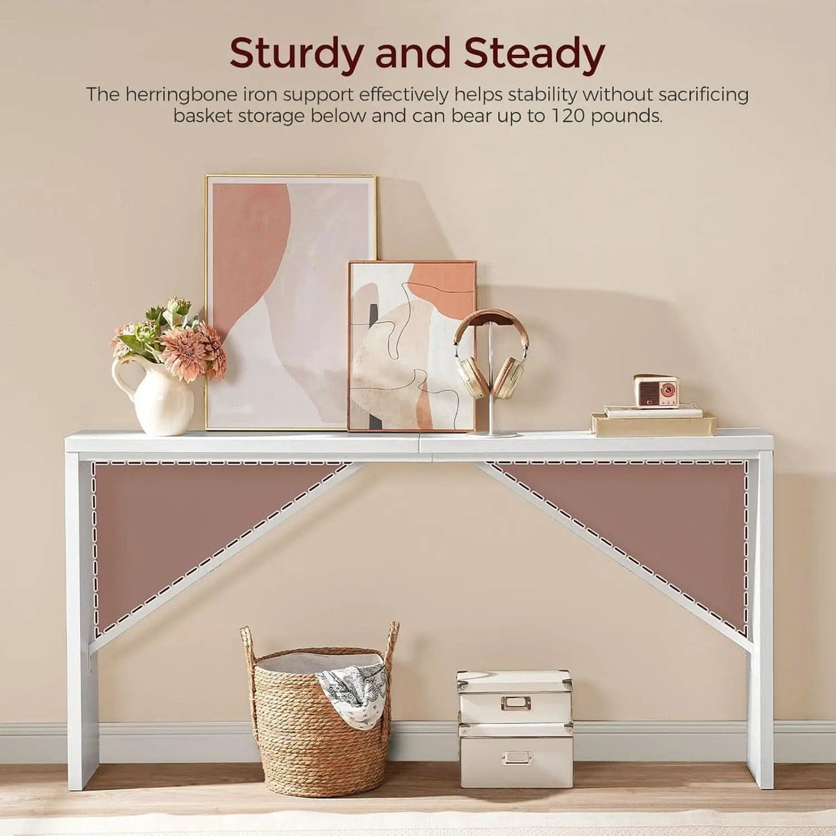 62.2-Inch Industrial White Console Table With Metal Frame from PriceLows™