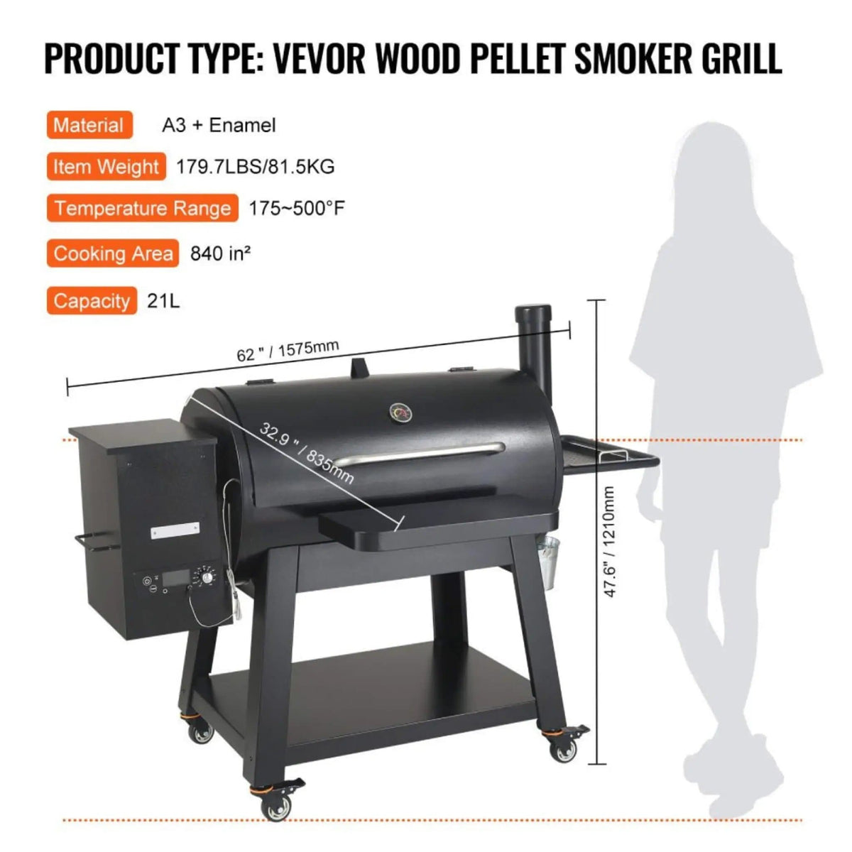 62-Inch Heavy-Duty Portable Wood Pellet BBQ Grill With Cart | 62 Inch | Wood | Outdoor Grill