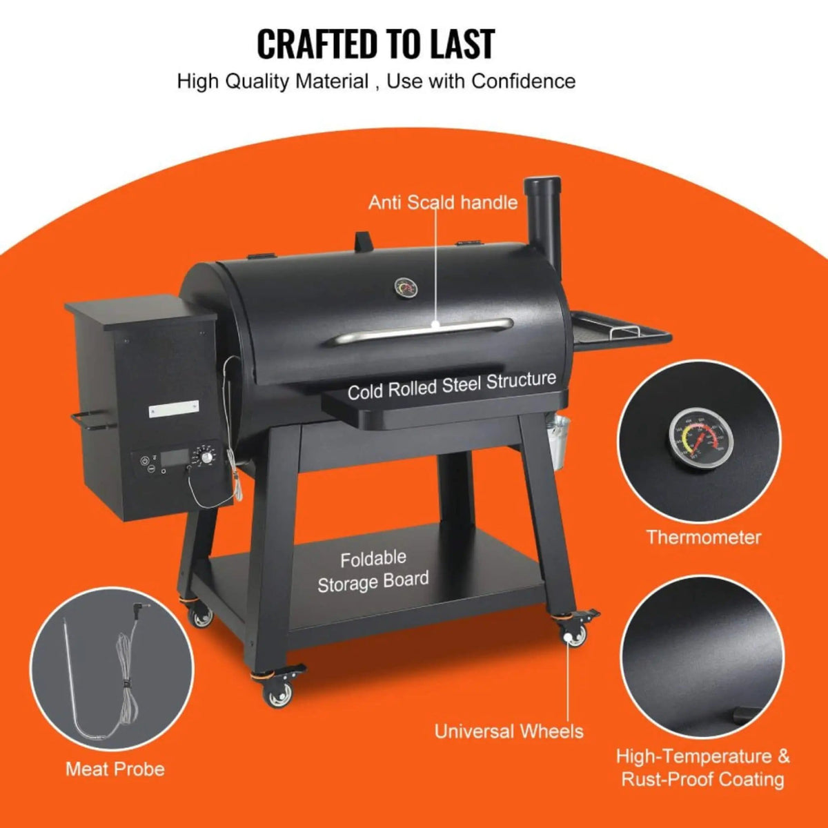 62-Inch Heavy-Duty Portable Wood Pellet BBQ Grill With Cart | 62 Inch | Wood | Outdoor Grill