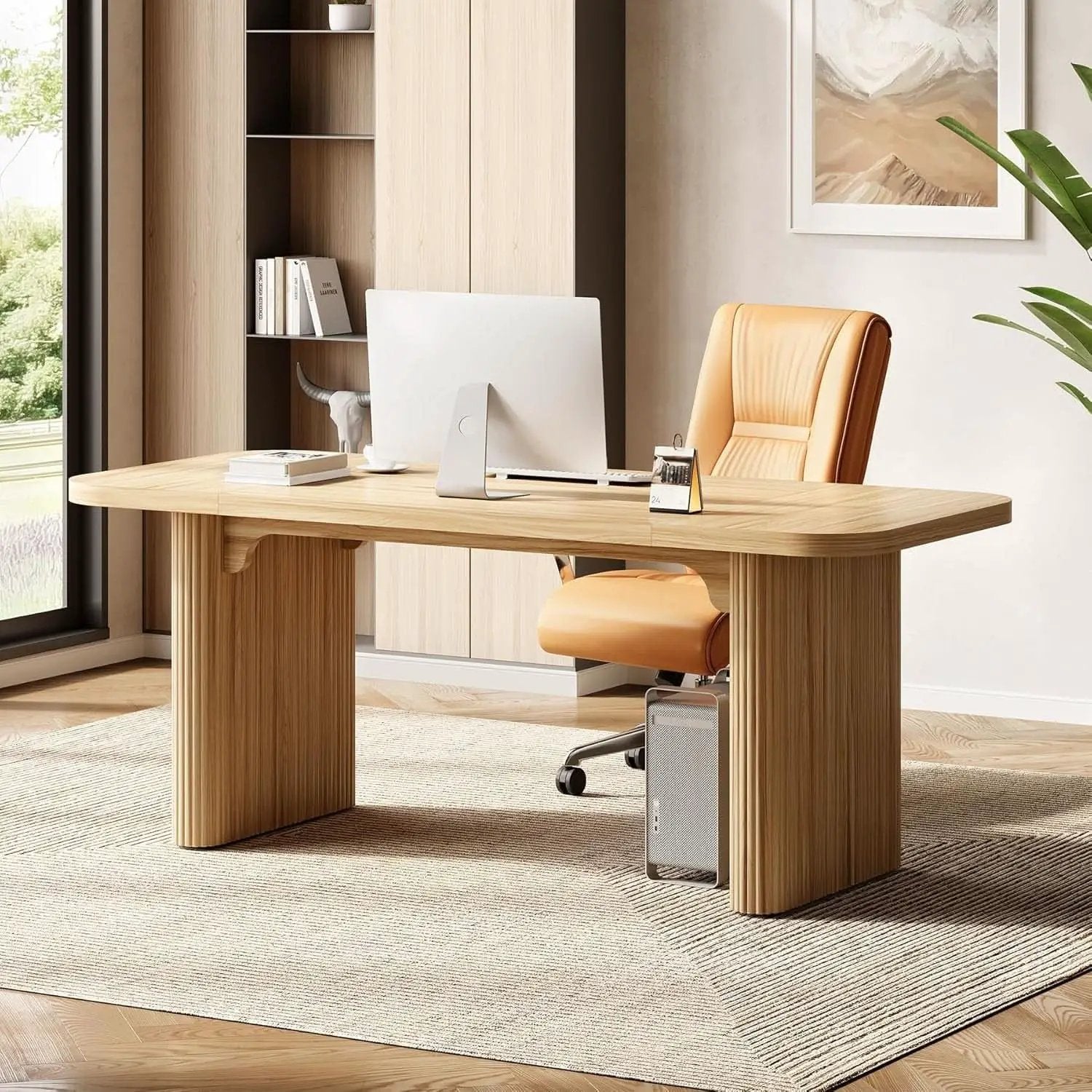 62 Inch Home Office Computer Desk Textured Double Base from PriceLows™