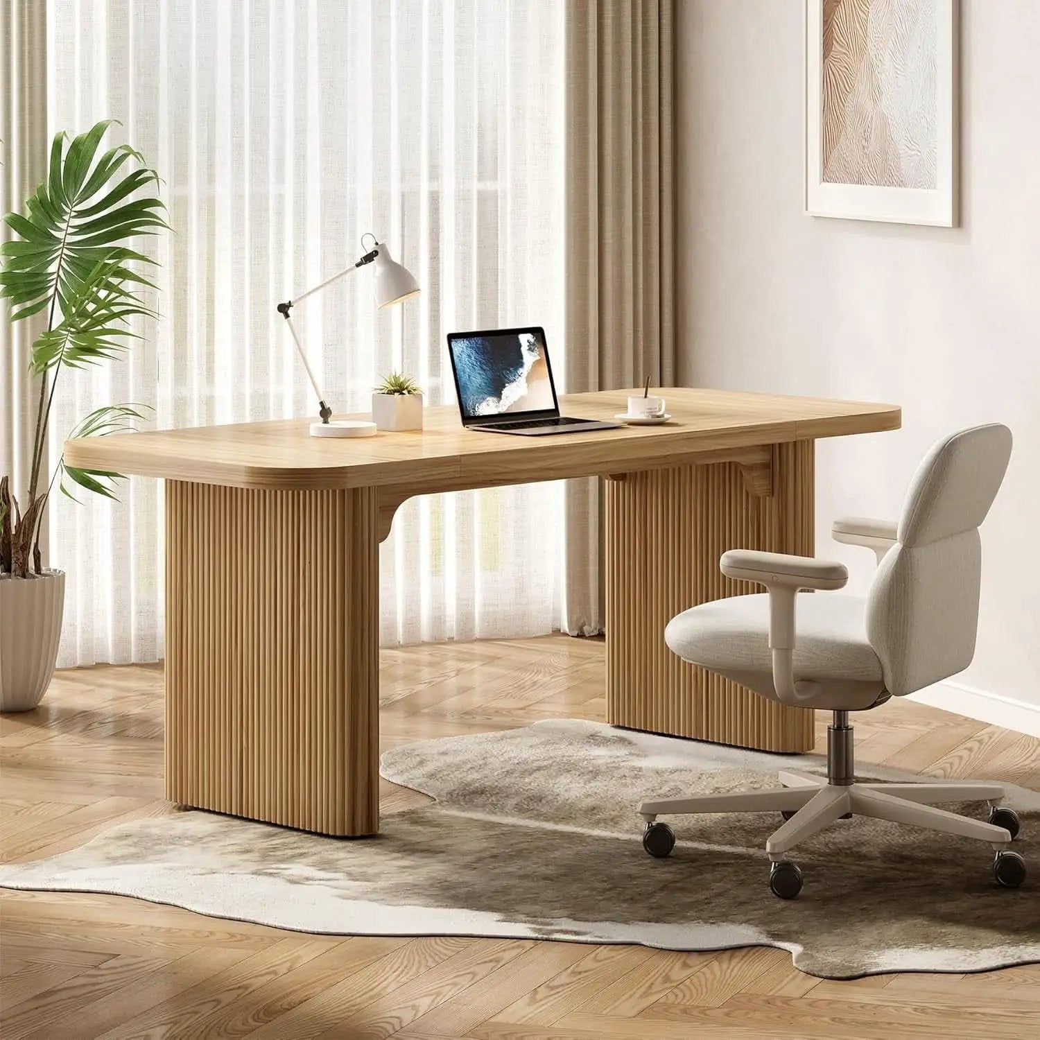 62 Inch Home Office Computer Desk Textured Double Base from PriceLows™