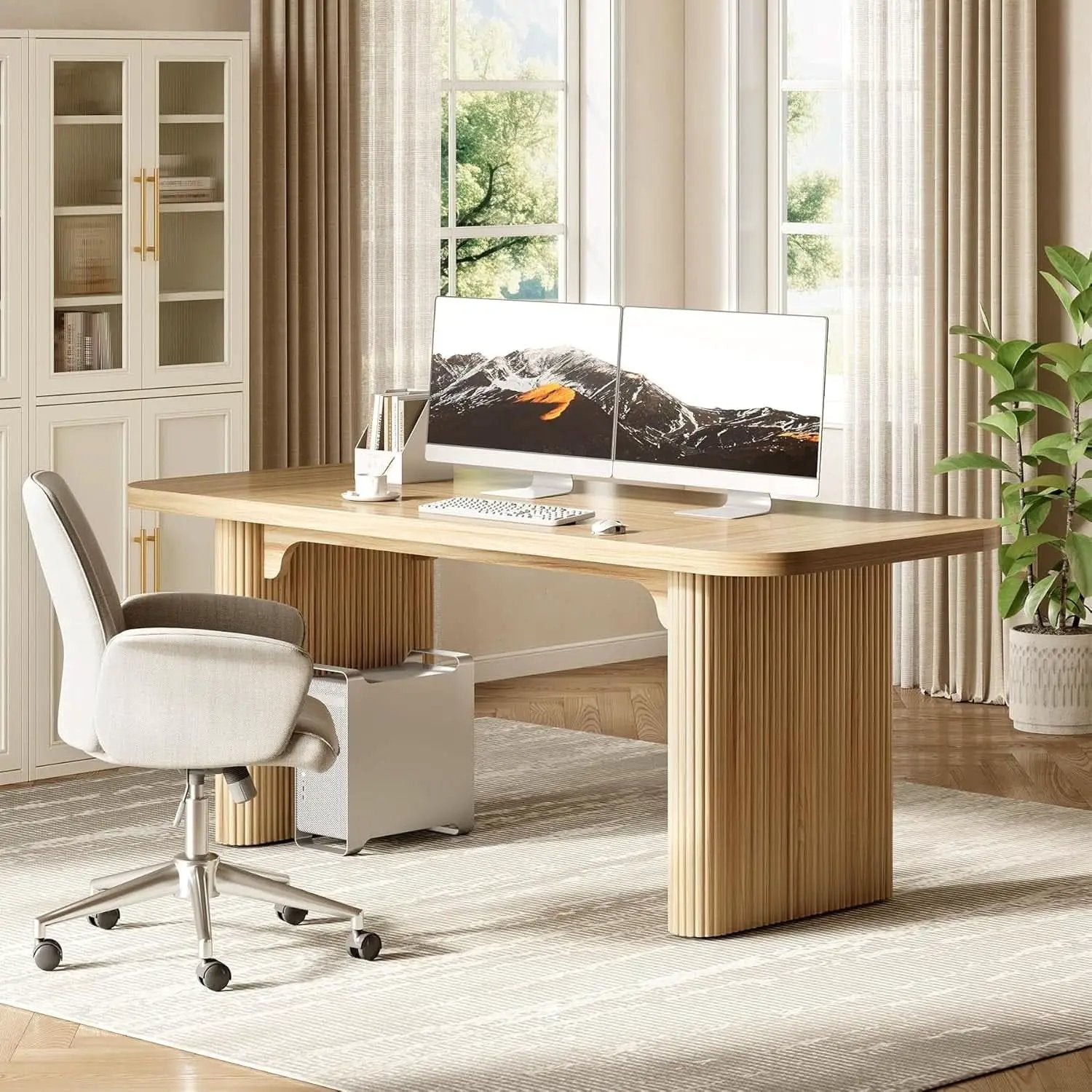 62 Inch Home Office Computer Desk Textured Double Base from PriceLows™