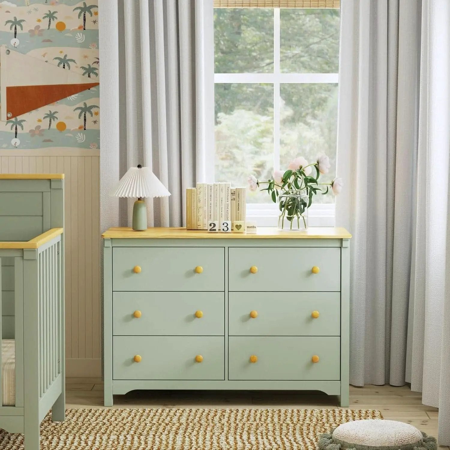 Shea Six Drawer Dresser Light Sage And Honey For Nursery from PriceLows™