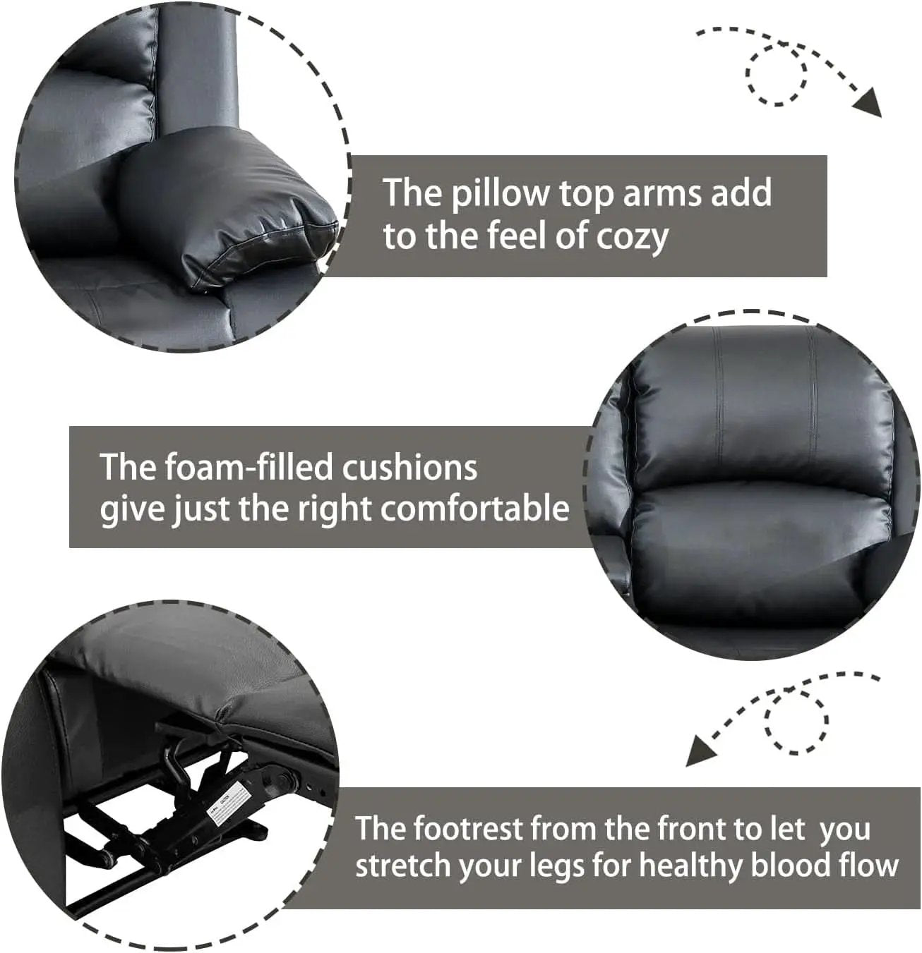 Manual Recliner Sofa Set Black With Cup Holder Storage Console from PriceLows™