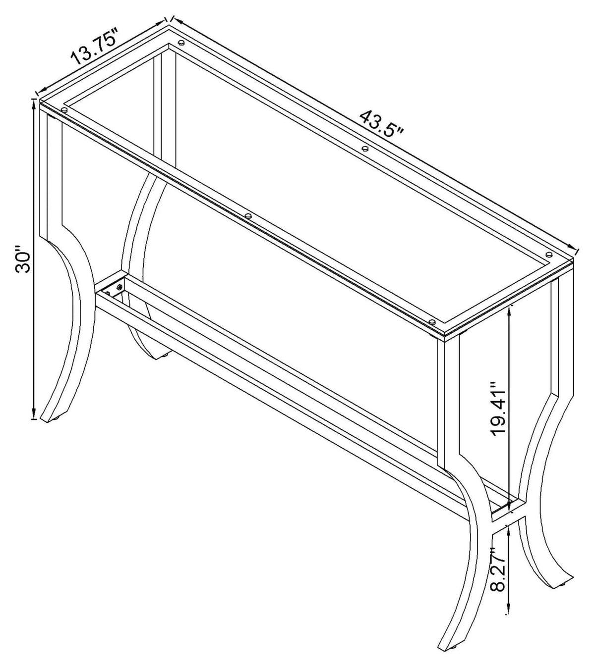 Saide Rectangular Glass Top Entryway Console Table Chrome | 43.5 x 13.75 x 30 in | Tempered Glass | Living Room