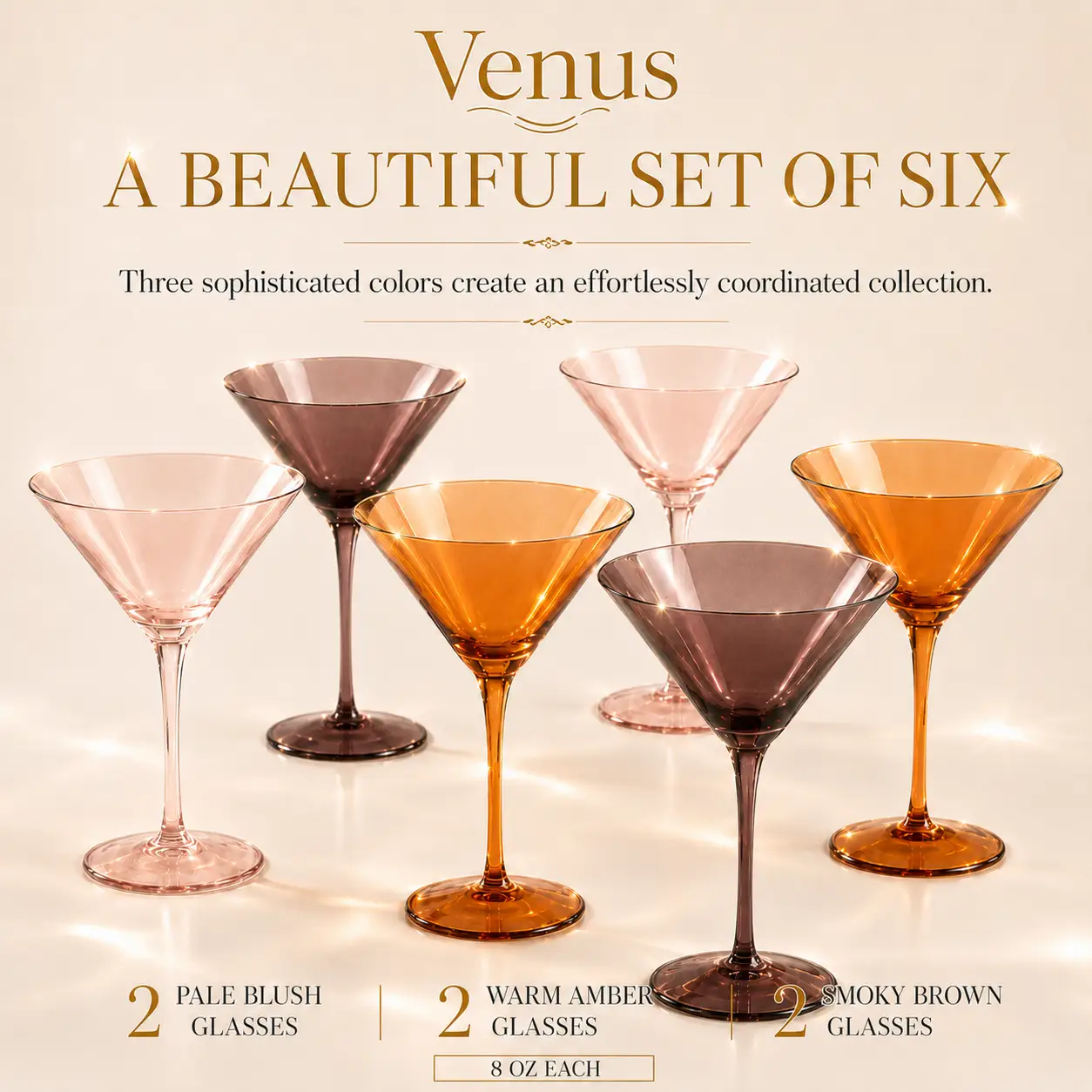 Venus Martini Cocktail Glassware, Set of 6