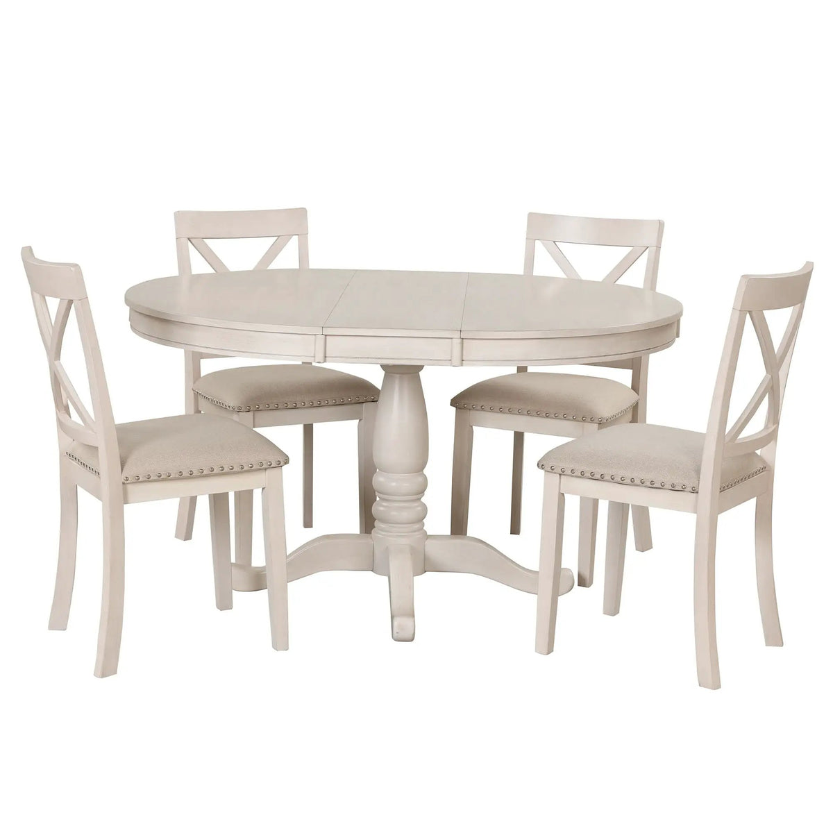 Round Dining Table Set | 4 Matching Chairs | Modern Design | Rubberwood Top