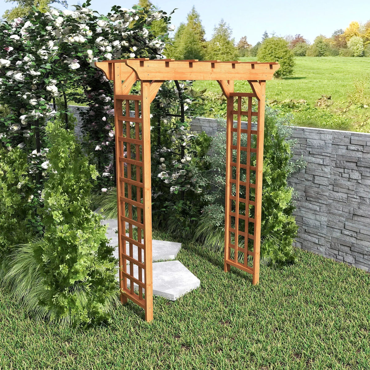 Wooden Wedding Arch | Garden Arbor Pergola | Solid Wood | Light Brown Finish