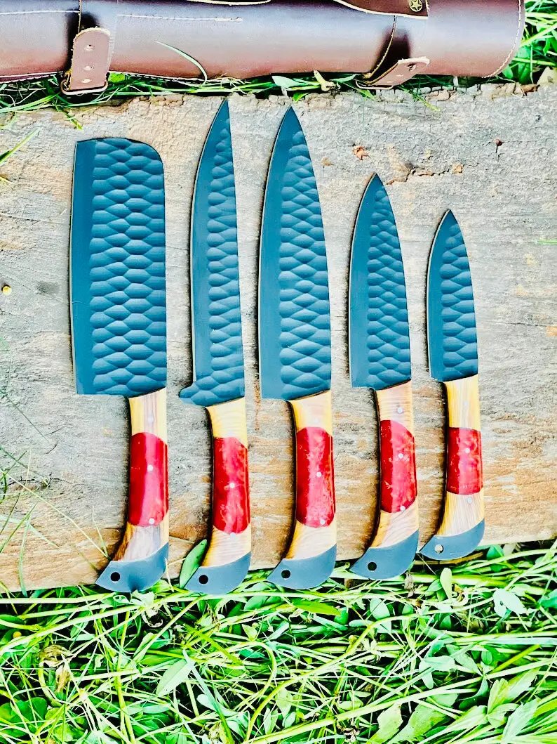 Best Japanese Kitchen Knife Set – 13" Forged Stainless Steel Chef Knife with Olivewood & Resin Handle + Leather Sheath from PriceLows™