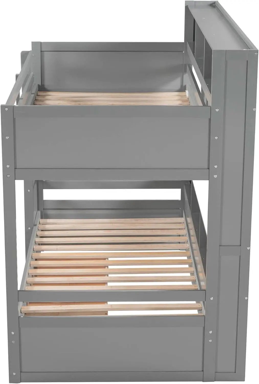 Twin Over Twin Bunk Bed Gray Storage Drawer And Shelves from PriceLows™