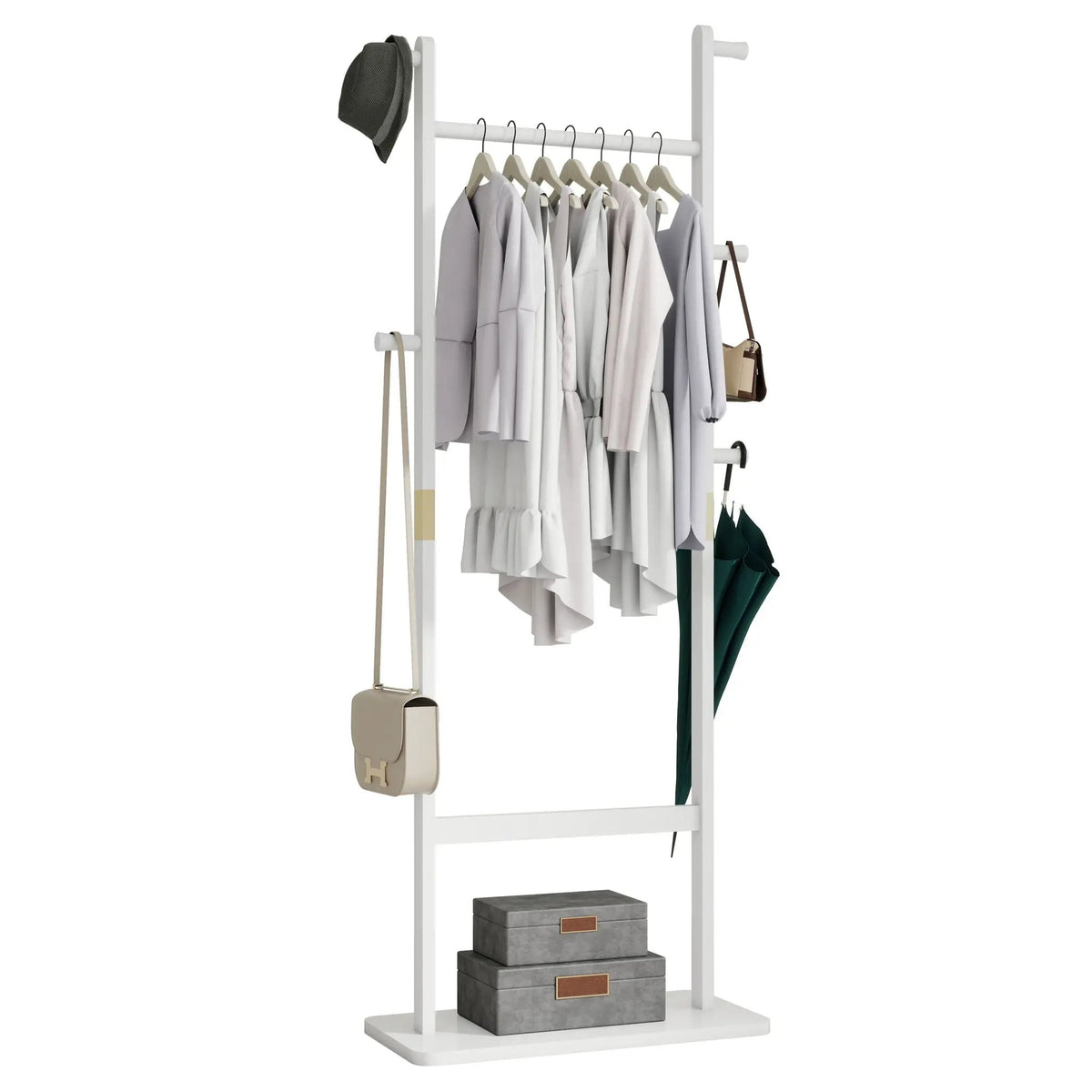 Solid Wood Hat Rack | Freestanding Coat Rack | Rubber Wood | 71 Inch Height