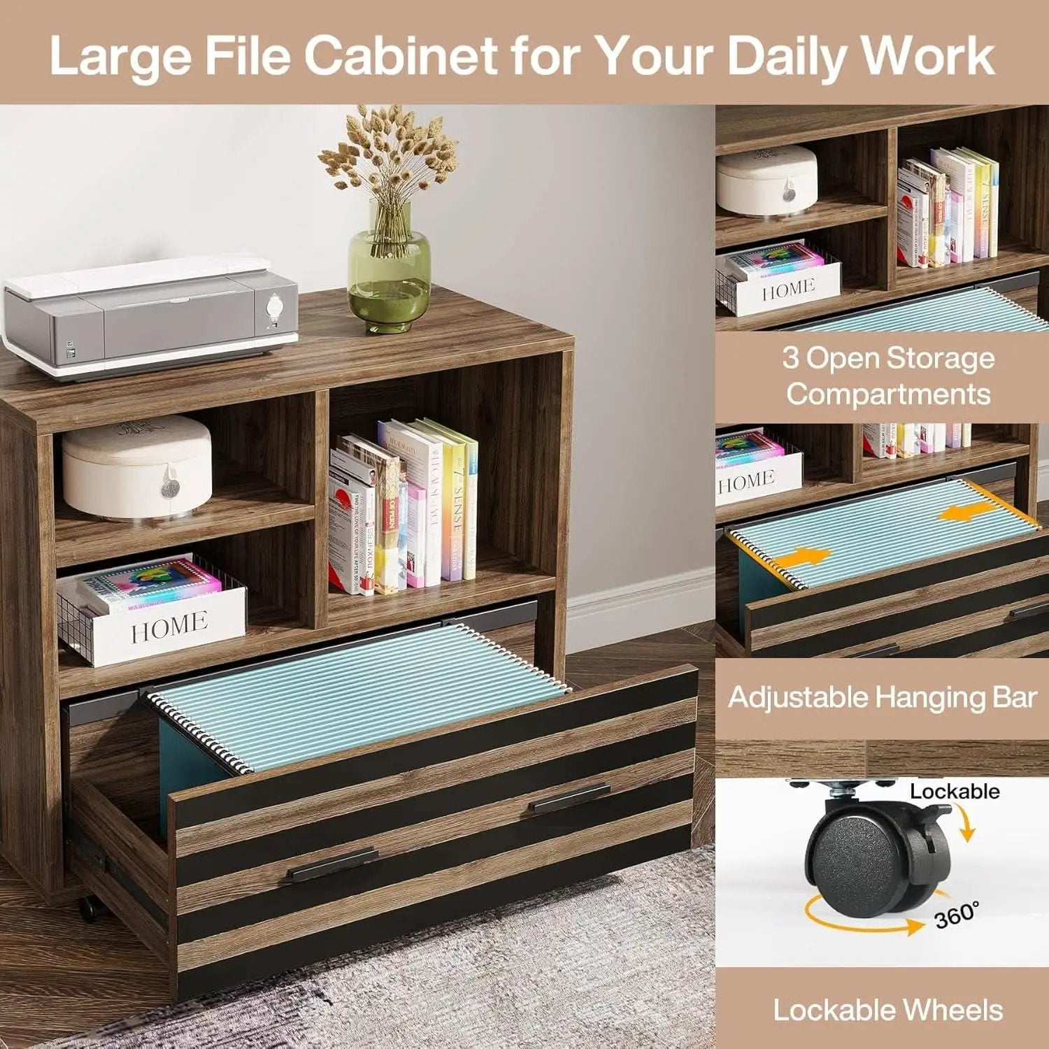 62.2 Inch L Shaped Desk With Mobile File Cabinet Brown from PriceLows™