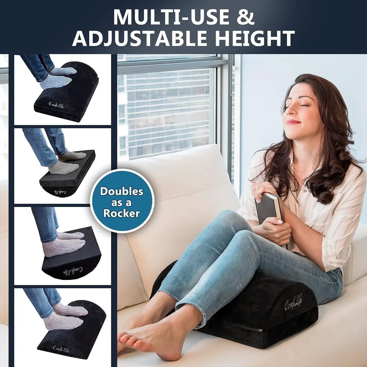 Ergonomic Under Desk Foot Rest Memory Foam Black Adjustable from PriceLows™