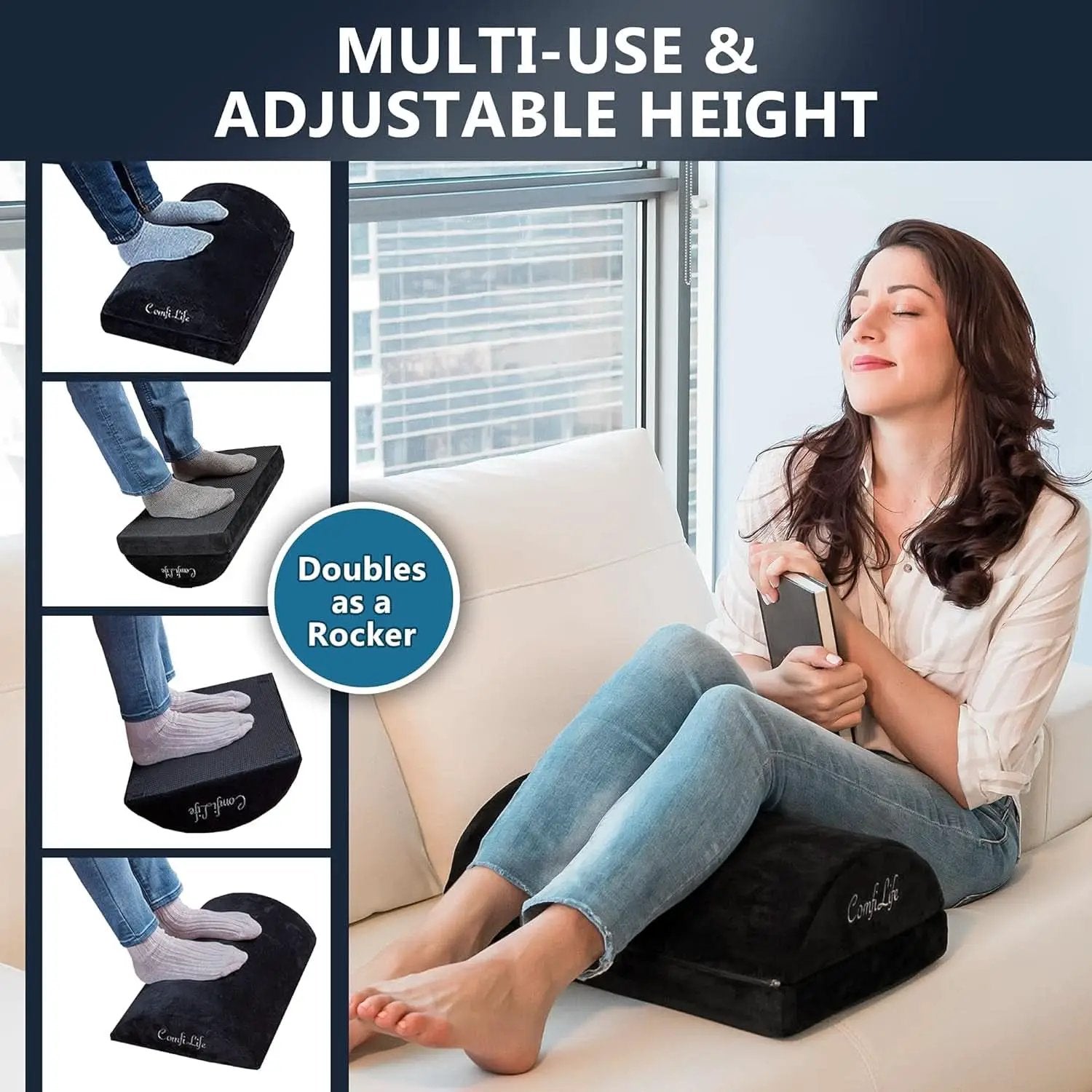Ergonomic Under Desk Foot Rest Memory Foam Black Adjustable from PriceLows™