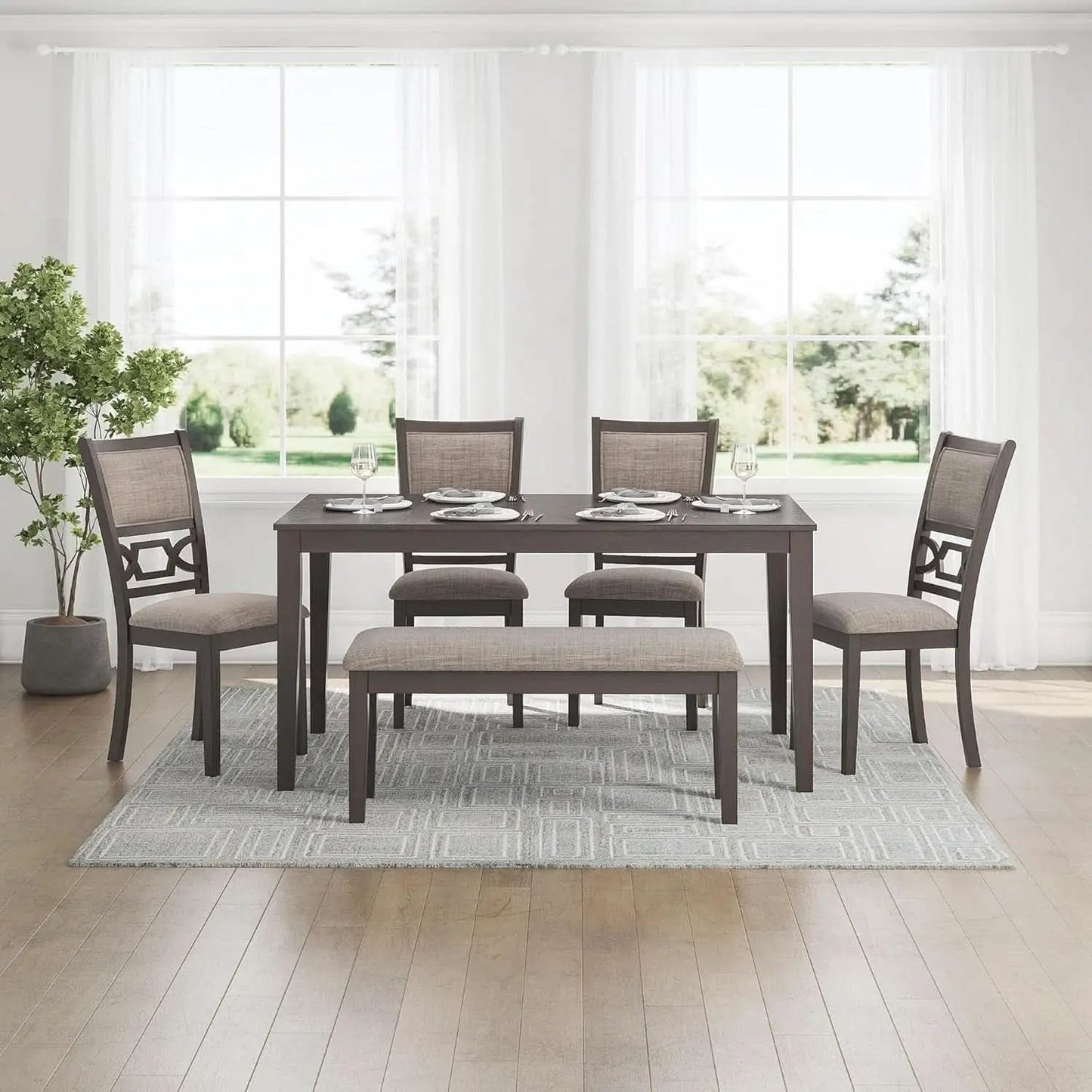 Diamond Patterned Dining Table Set Gray Walnut Stain from PriceLows™