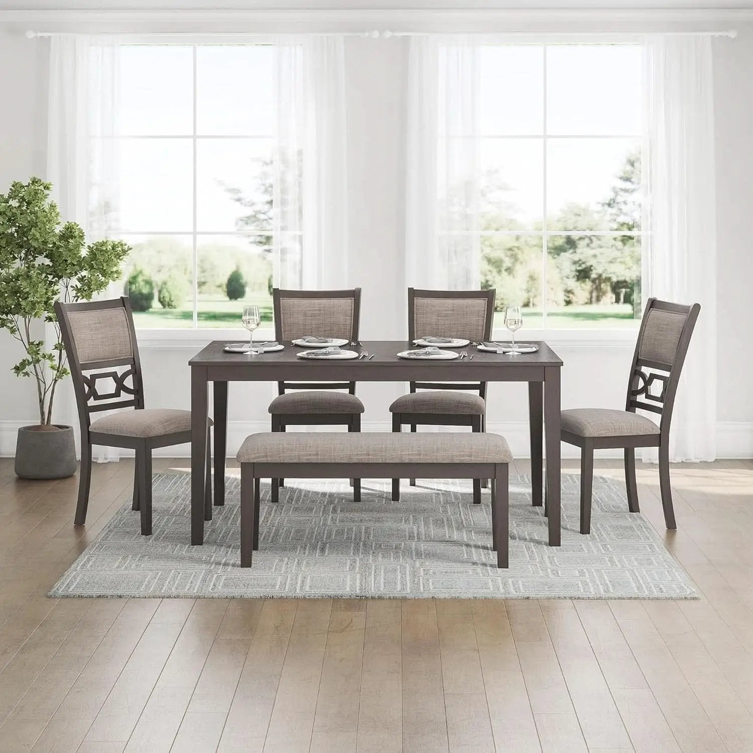 Diamond Patterned Dining Table Set Gray Walnut Stain from PriceLows™