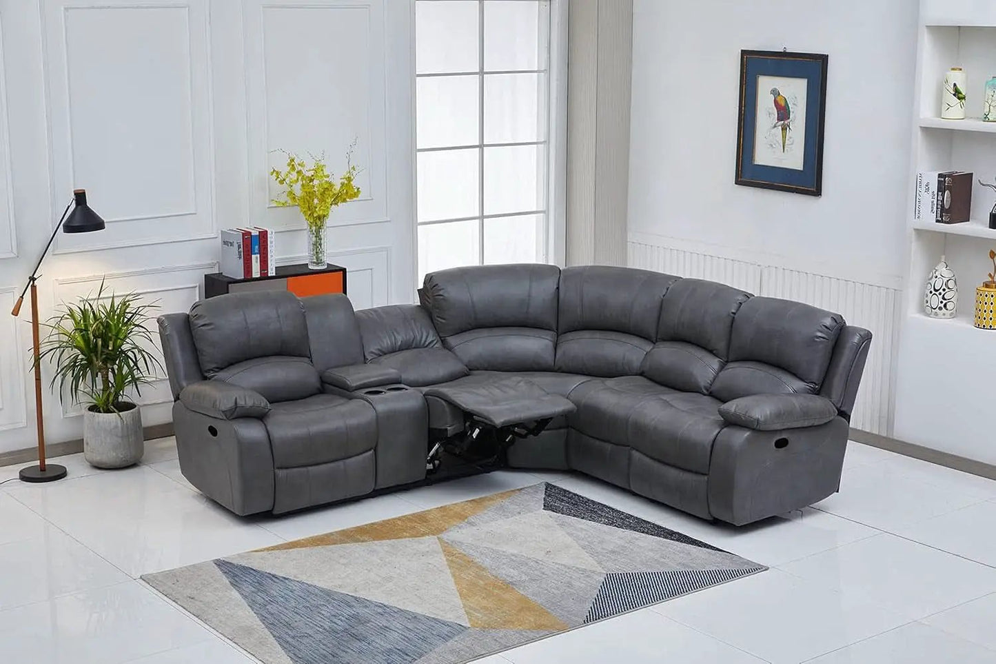 Bonded Leather Sectional Sofa Grey Power Reclining from PriceLows™