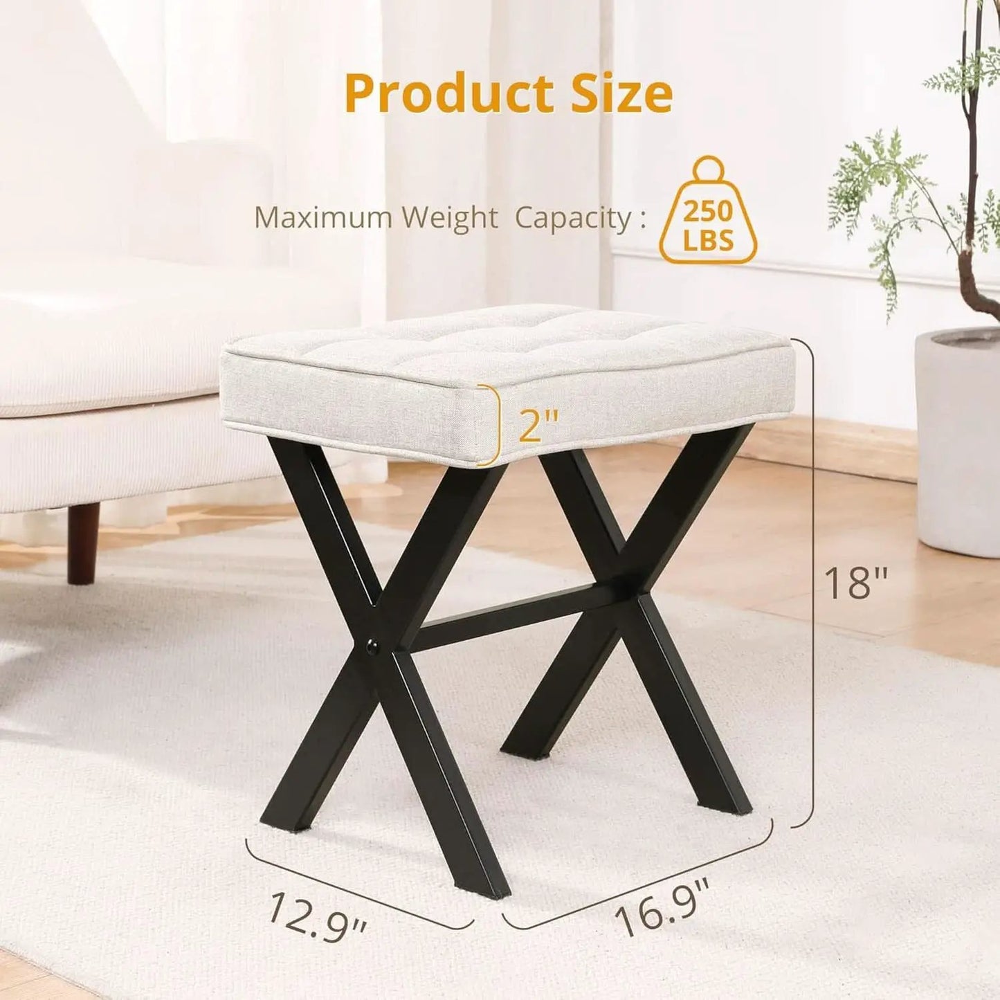 Linen Vanity Ottoman Foot Stool 16.9x12.9x18 Inches from PriceLows™