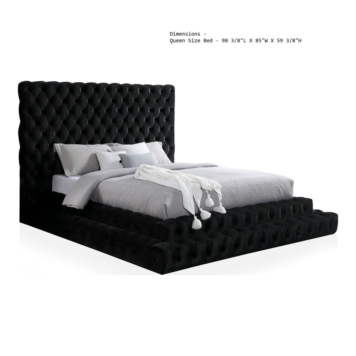 Tufted Platform Bed | Oversized Headboard | Fully Upholstered Frame | Glam Design