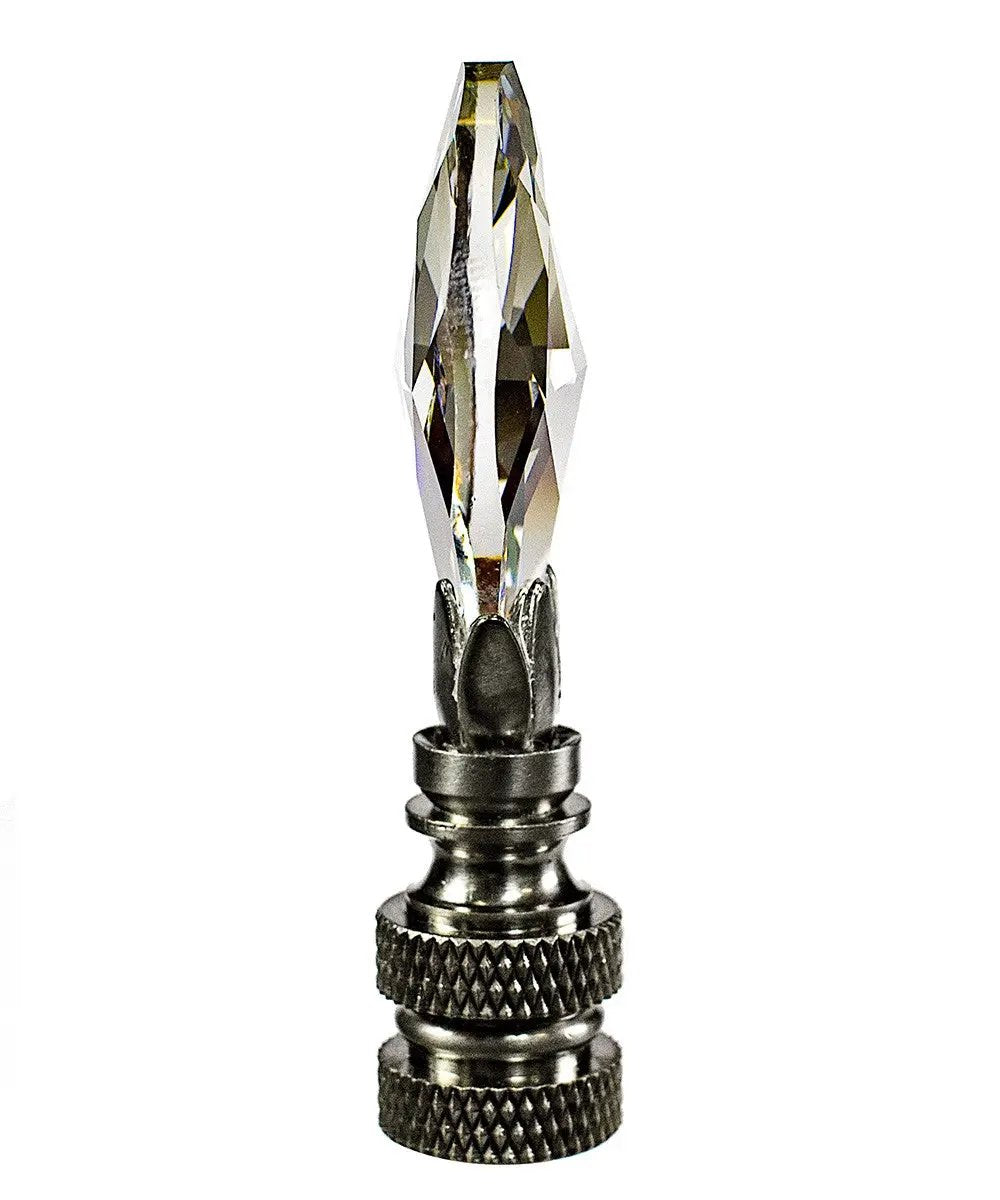 Crystal Teardrop Lamp Finial | Nickel Base | 2.5 Inch 1/4-27 Thread | Small
