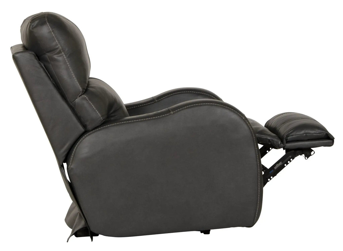 Leather Power Recliner | Lay Flat | Power Headrest | Gunmetal Black