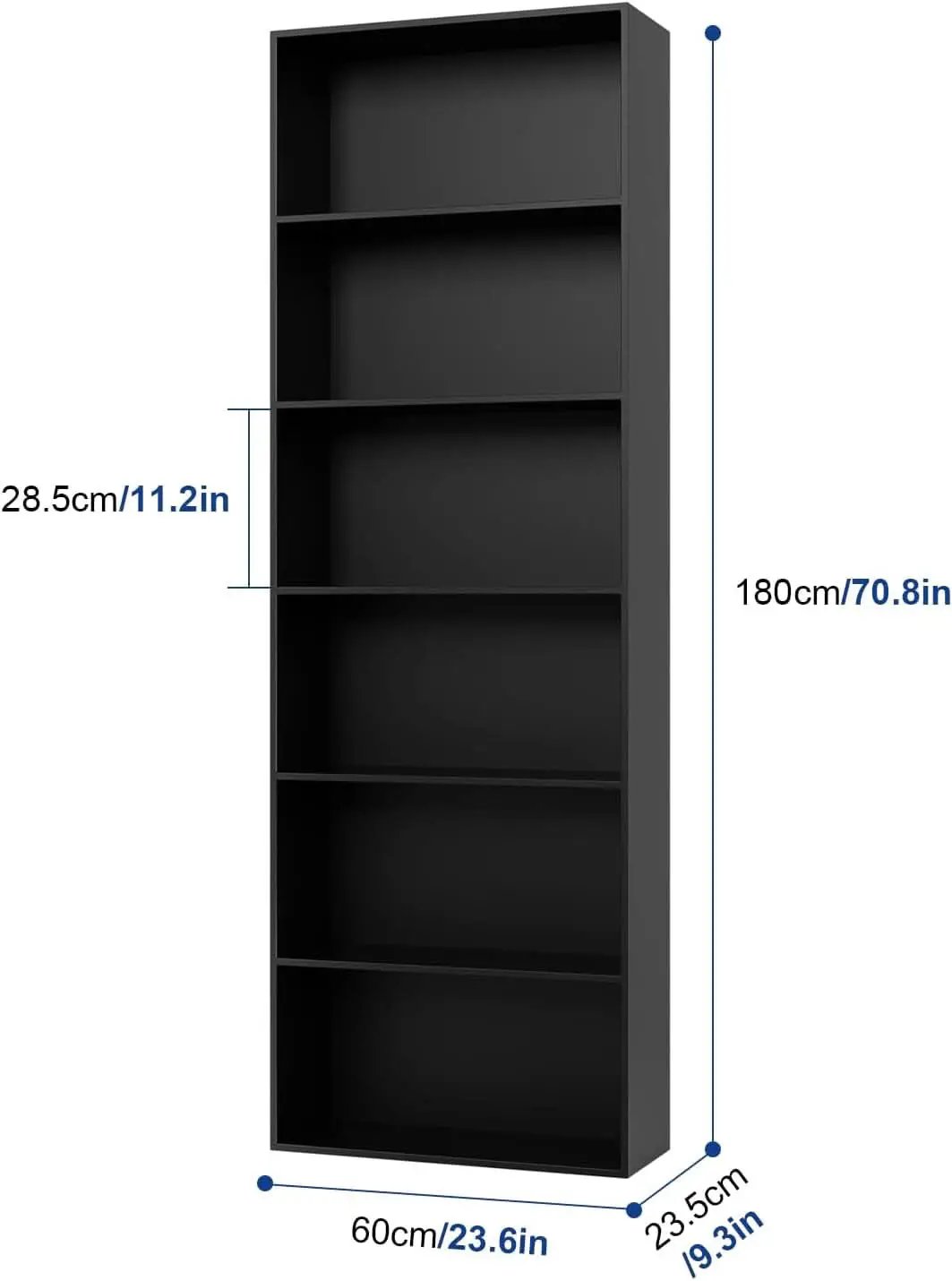 Six Tier Open Bookcase Tall Freestanding Shelving Black from PriceLows™
