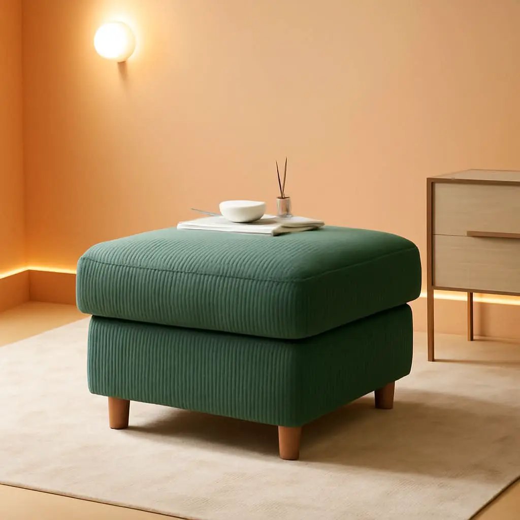 Emerald Corduroy Storage Ottoman 25 Inch Cushioned from PriceLows™