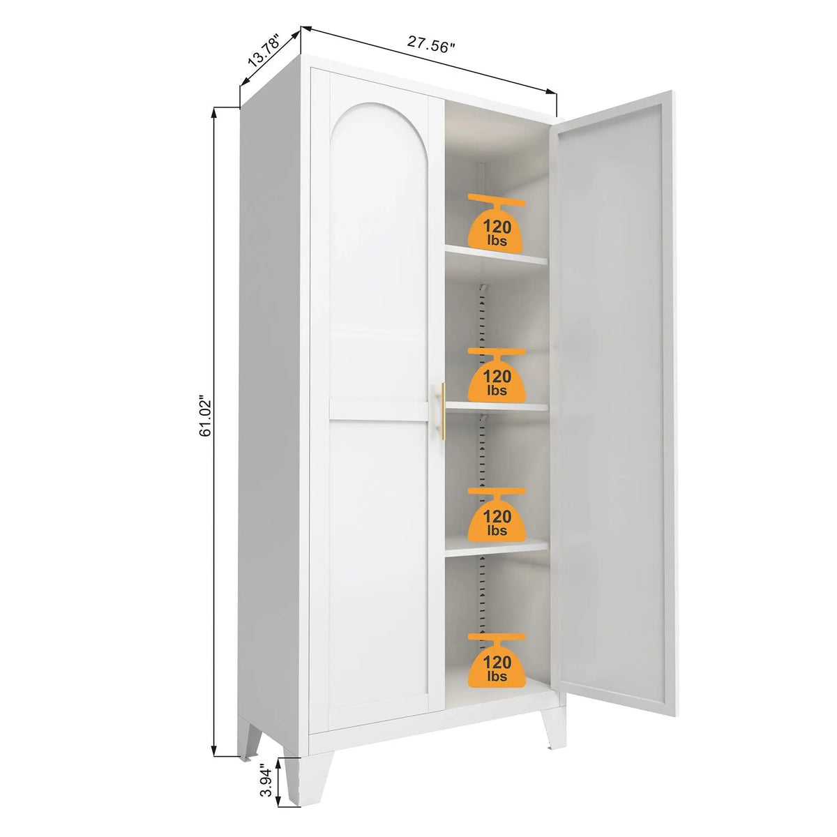 Metal Storage Cabinet | Doors And Adjustable Shelves | Corrosion-Resistant Steel | 70.87 Inch Height