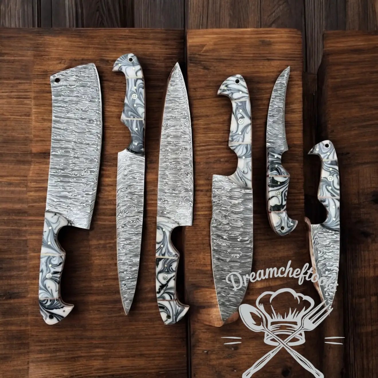 Knive Sets – 13” Handmade Damascus Steel Chef Knife with Epoxy Resin Handle & Leather Sheath from PriceLows™