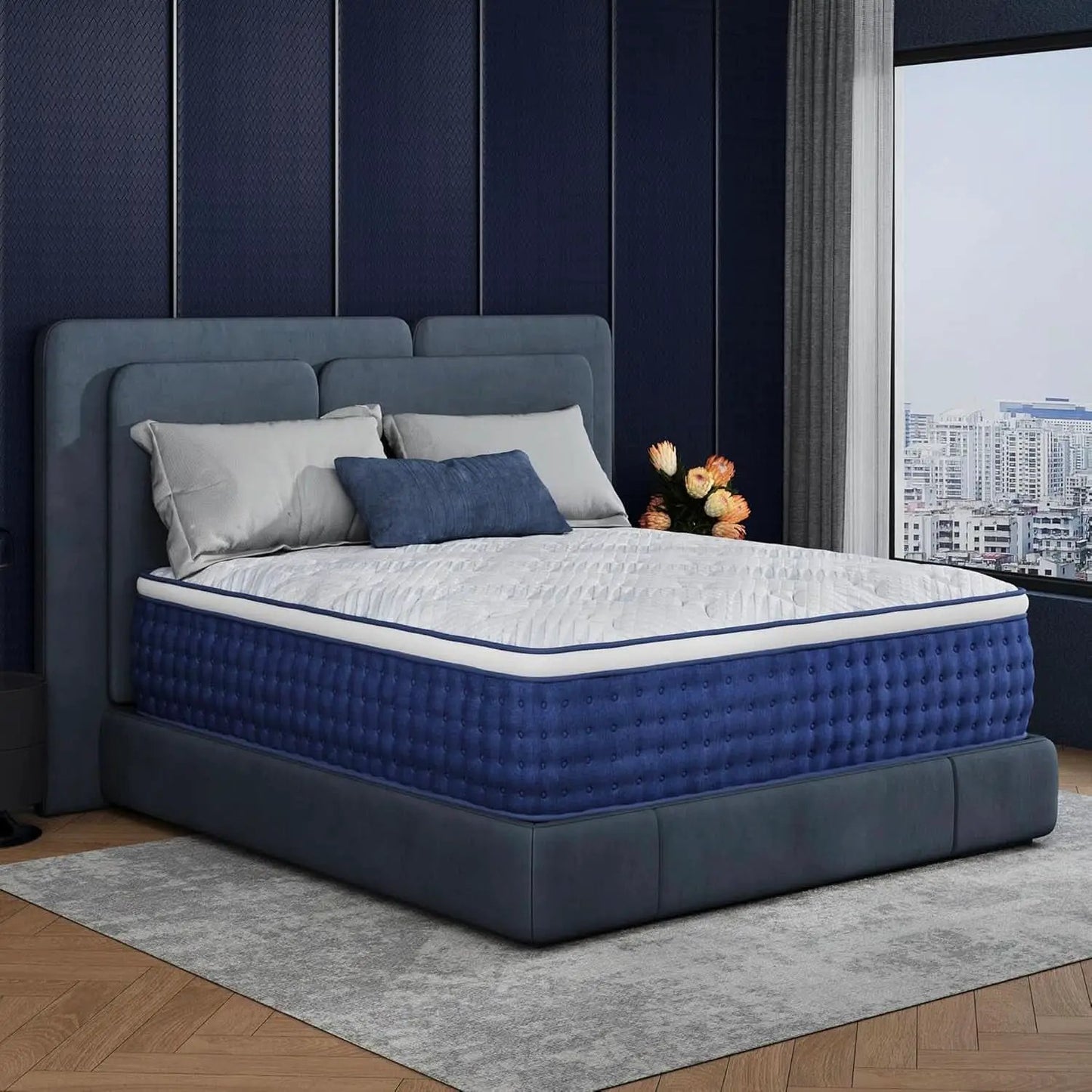 Blue Queen Hybrid Memory Foam Mattress Box CertipurUS from PriceLows™