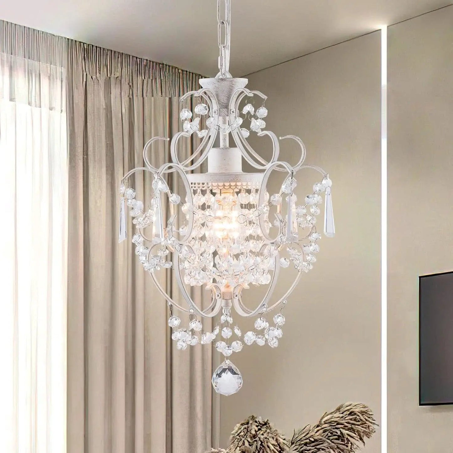 White Mini Crystal Chandelier Ceiling Light 1 Light Fixture from PriceLows™