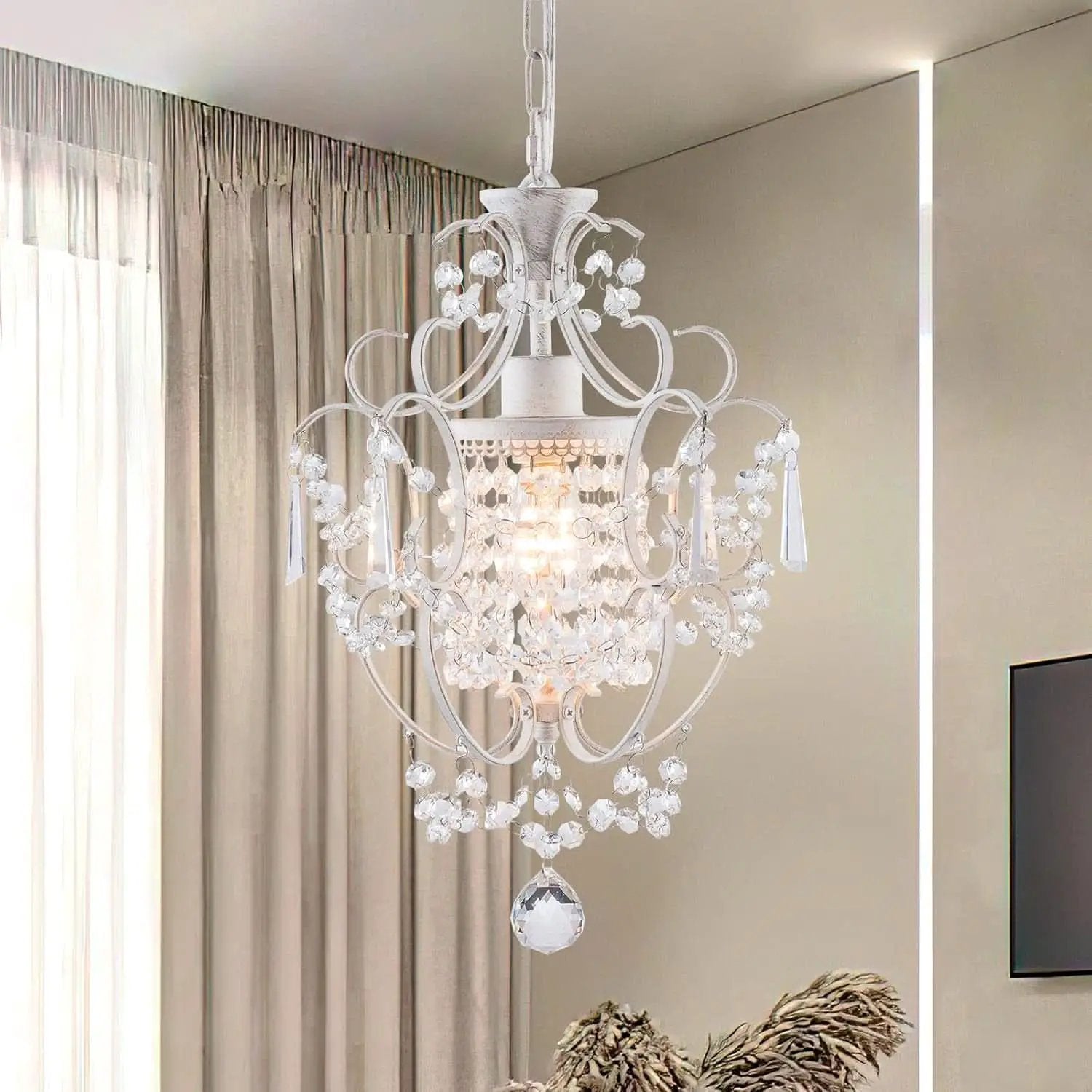 White Mini Crystal Chandelier Ceiling Light 1 Light Fixture from PriceLows™