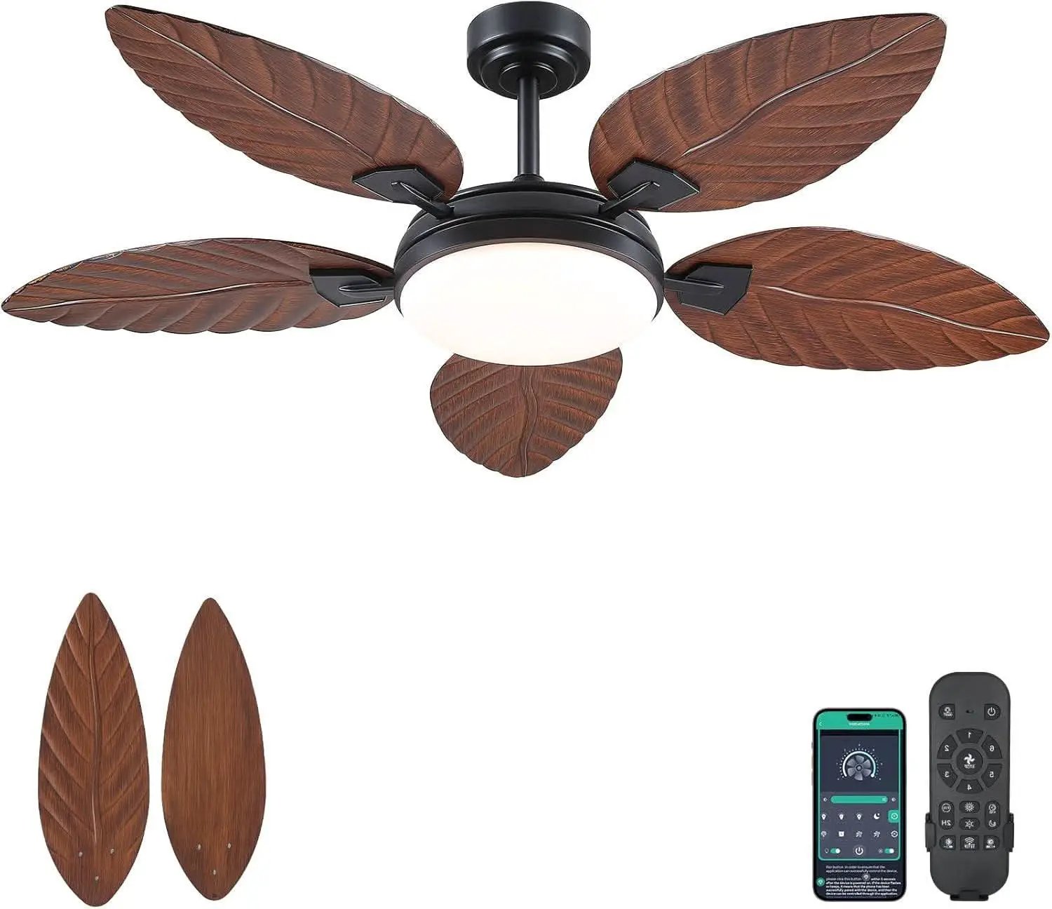 52 Inch Outdoor Palm Leaf Ceiling Fan With Dimmable LED from PriceLows™