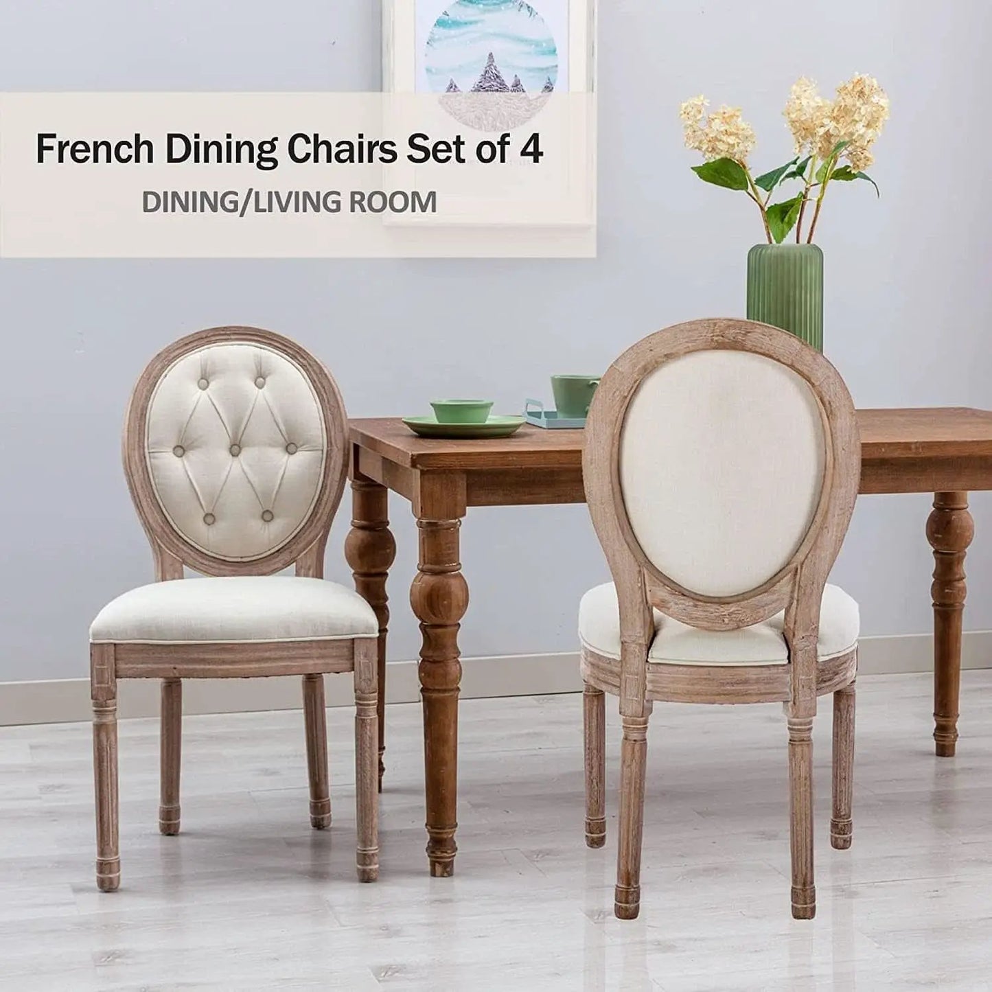 French Country Dining Chairs Oak Finish Button Back from PriceLows™