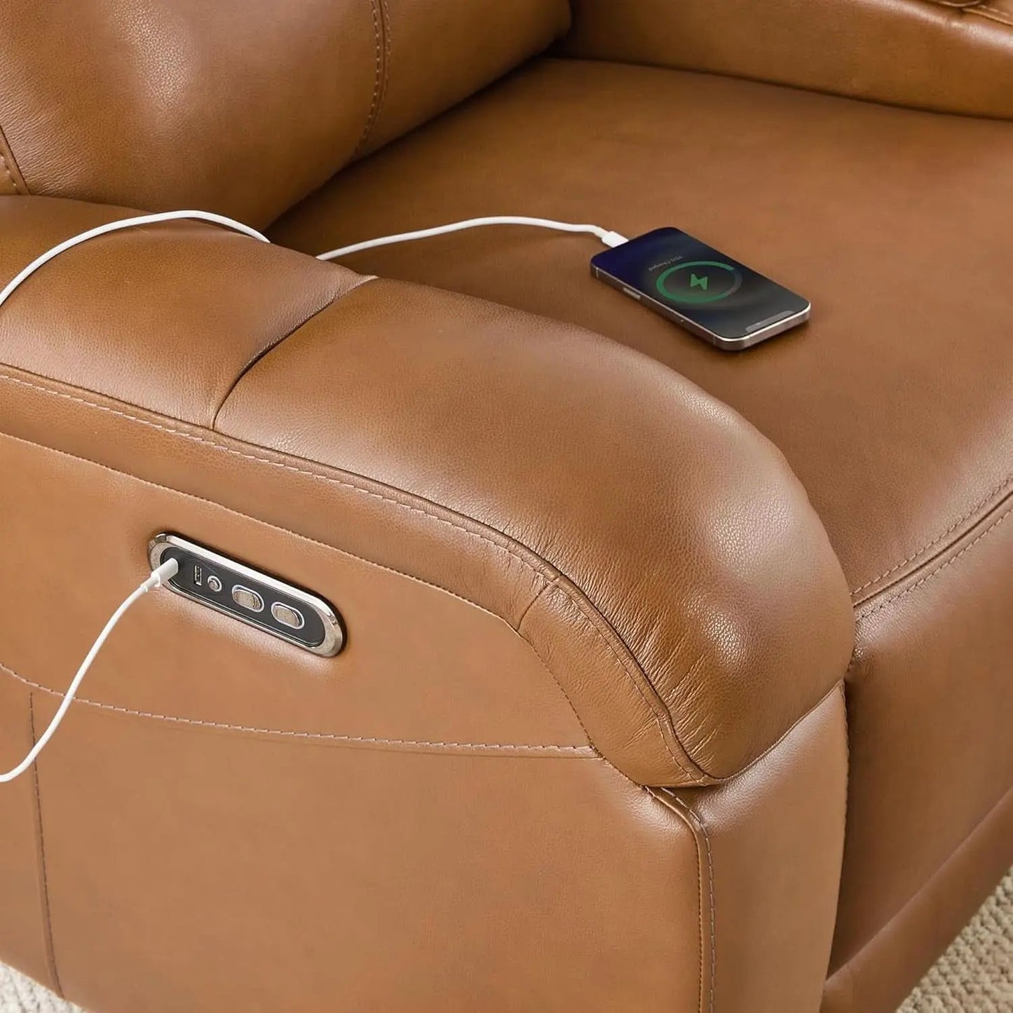 Genuine Leather Power Recliner Sofa 3 Seater USB Ports from PriceLows™