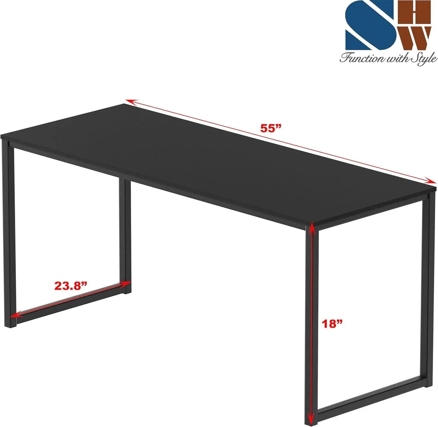 55 Inch Black Computer Desk Powder Coated Steel Frame from PriceLows™