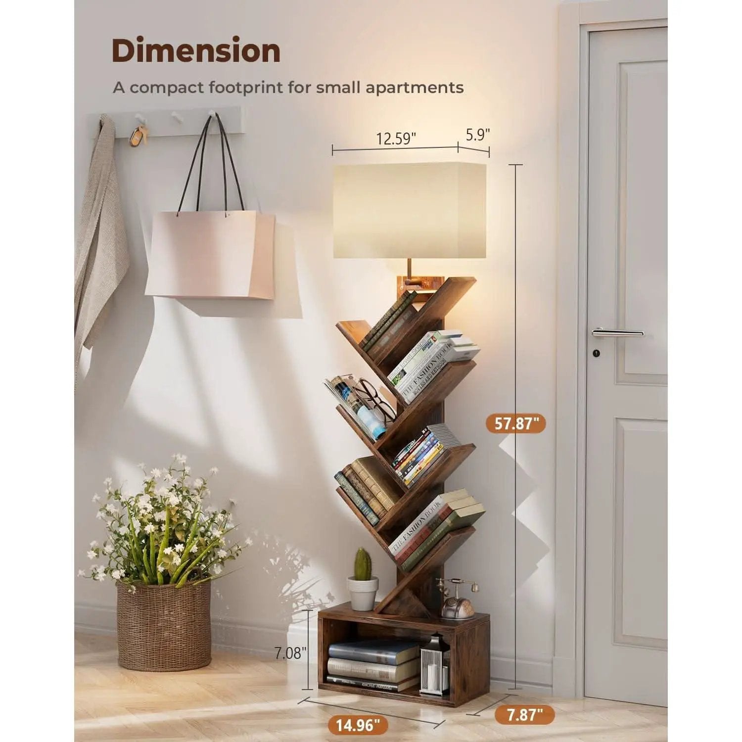 6 Tier Tree Bookshelf With Light Rustic Brown Home Office from PriceLows™
