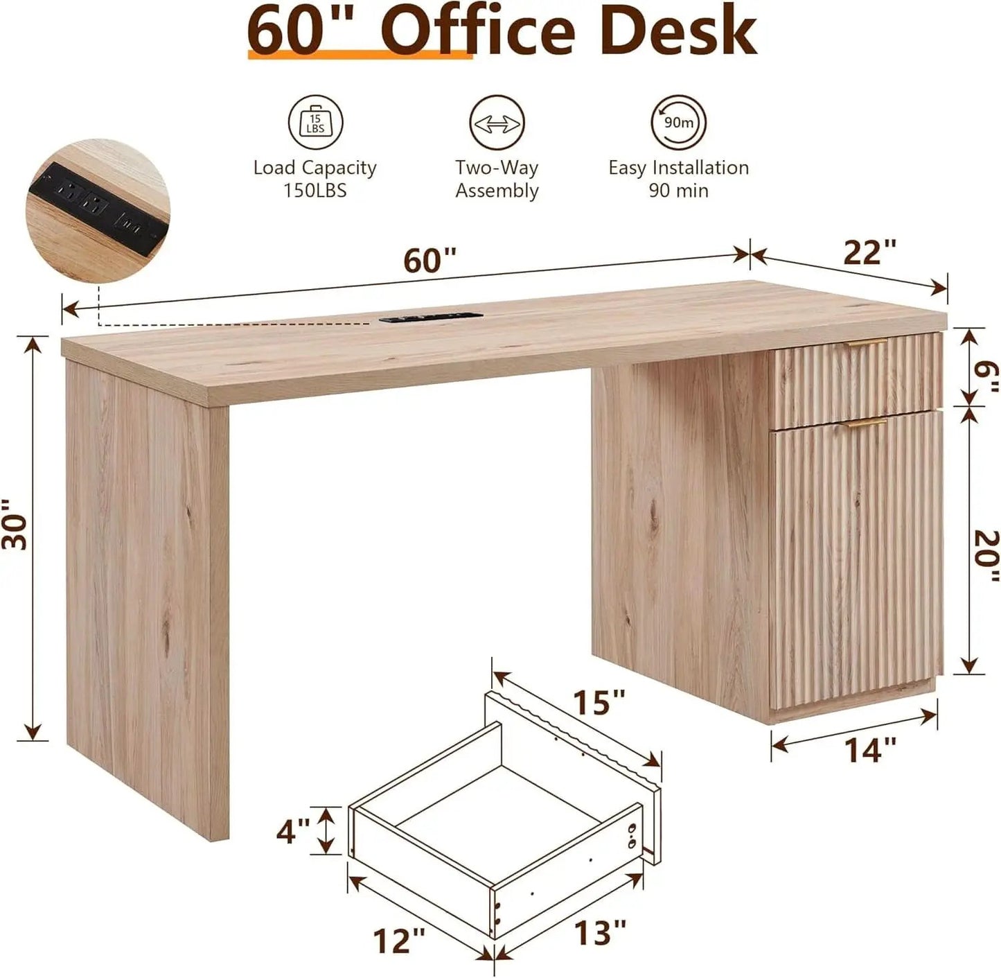 60 Inch Handcrafted Executive Desk With Generous Storage from PriceLows™