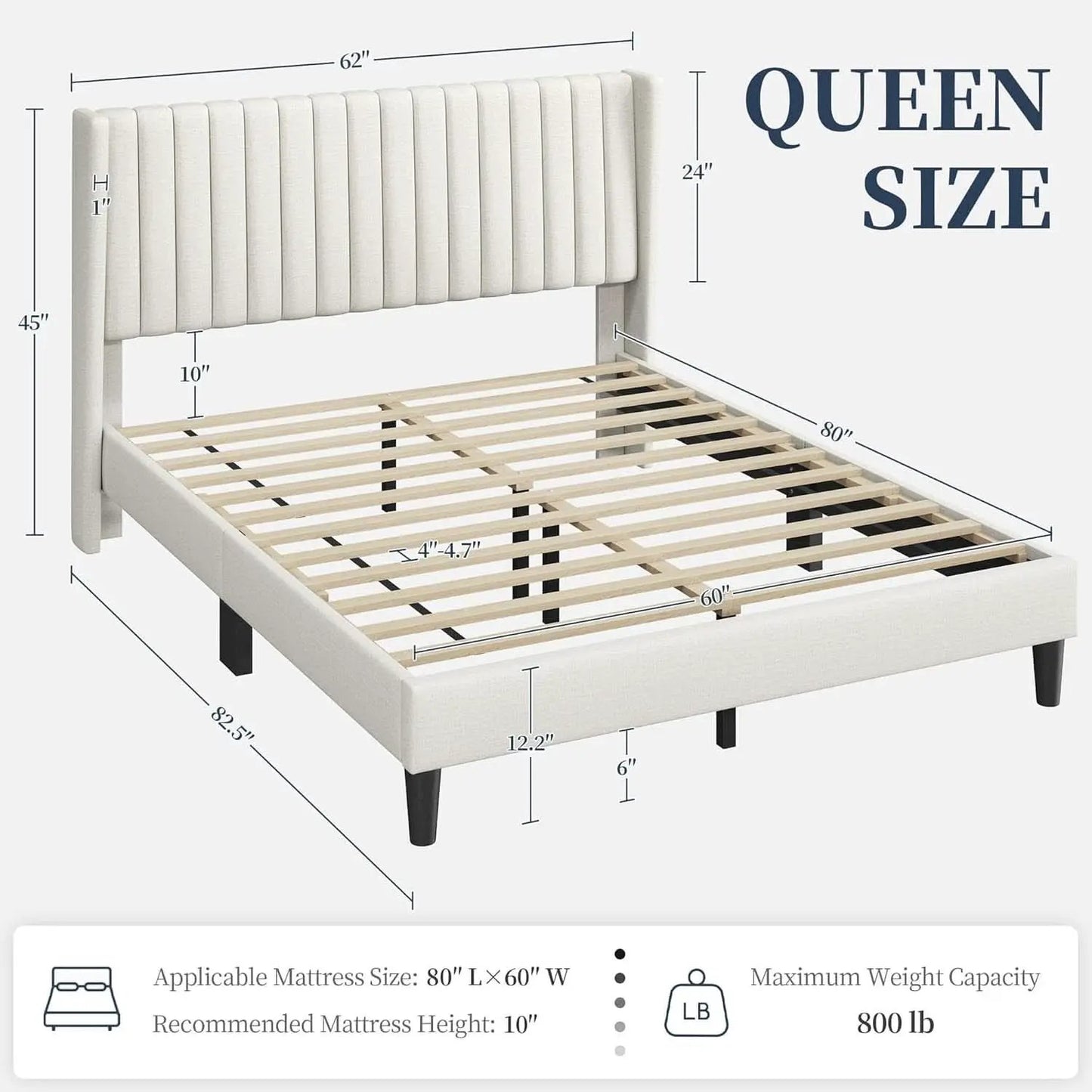 Queen Upholstered Platform Bed With Beige Headboard from PriceLows™