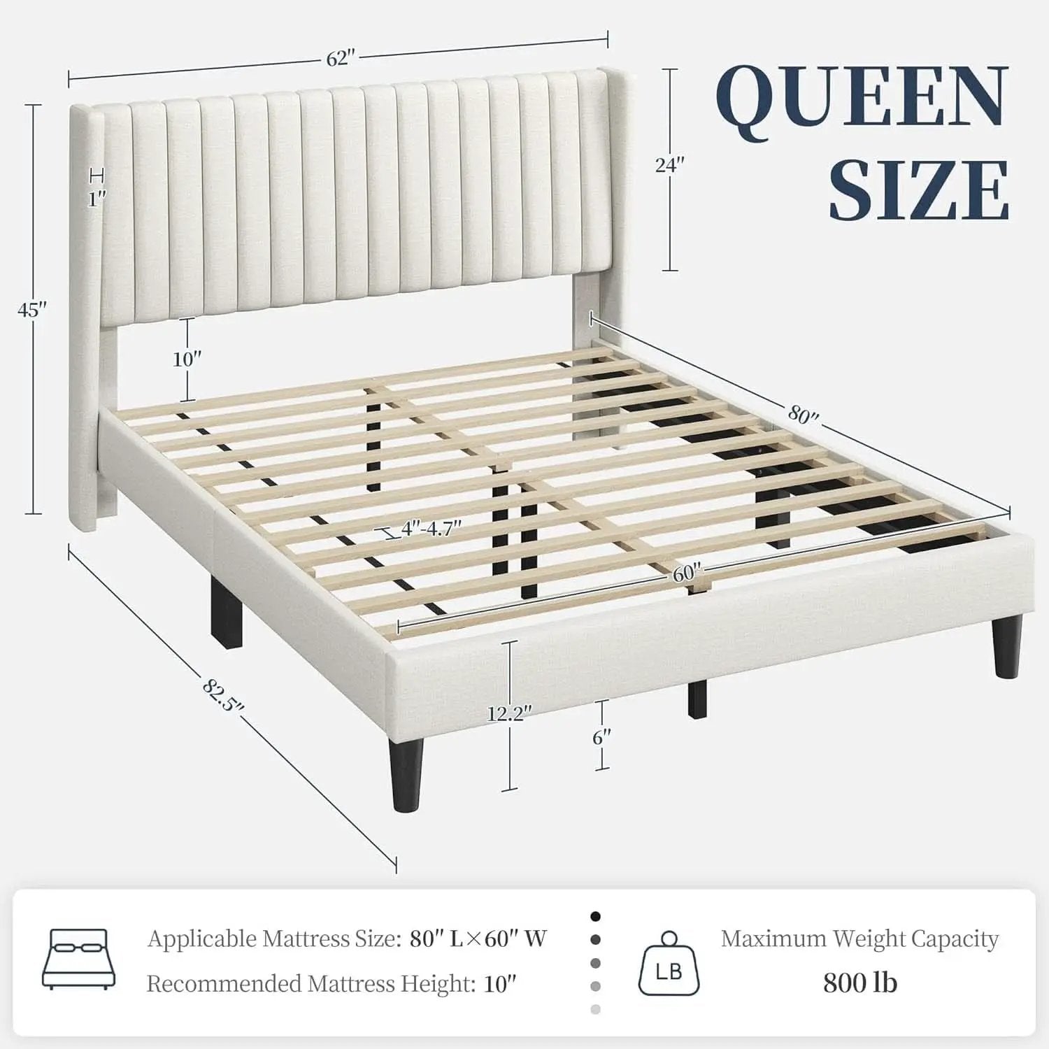 Queen Upholstered Platform Bed With Beige Headboard from PriceLows™
